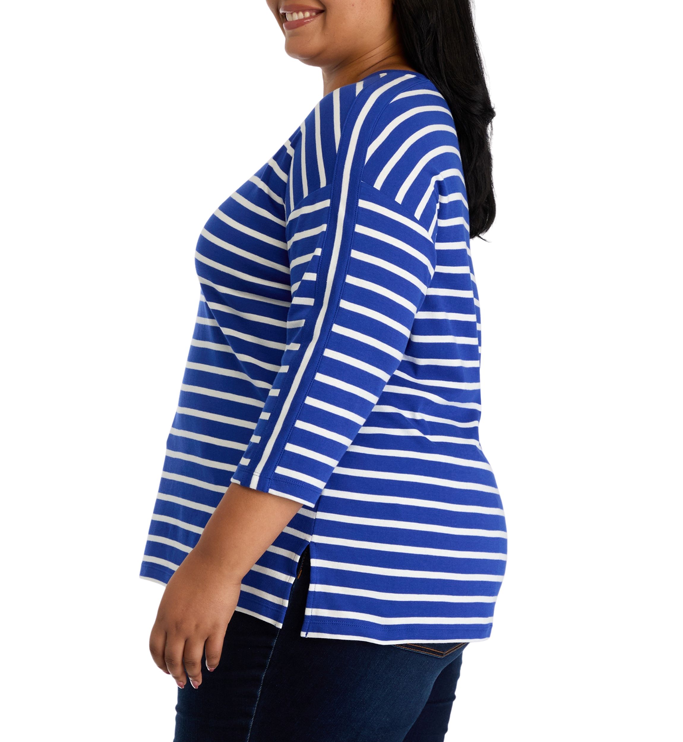 Plus Size 3/4 Drop Shoulder Yarn Dyed Tunic Top