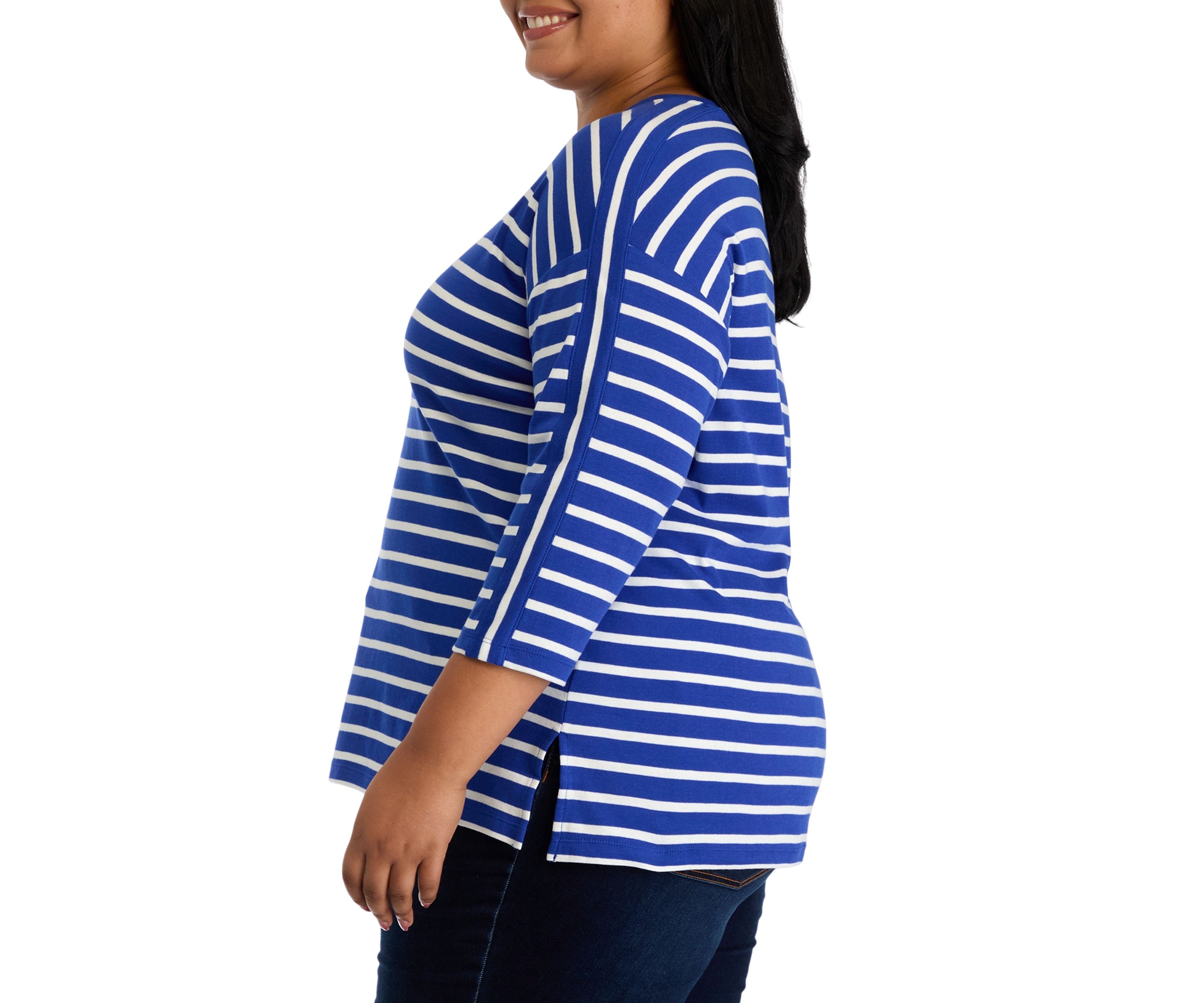 Plus Size 3/4 Drop Shoulder Yarn Dyed Tunic Top