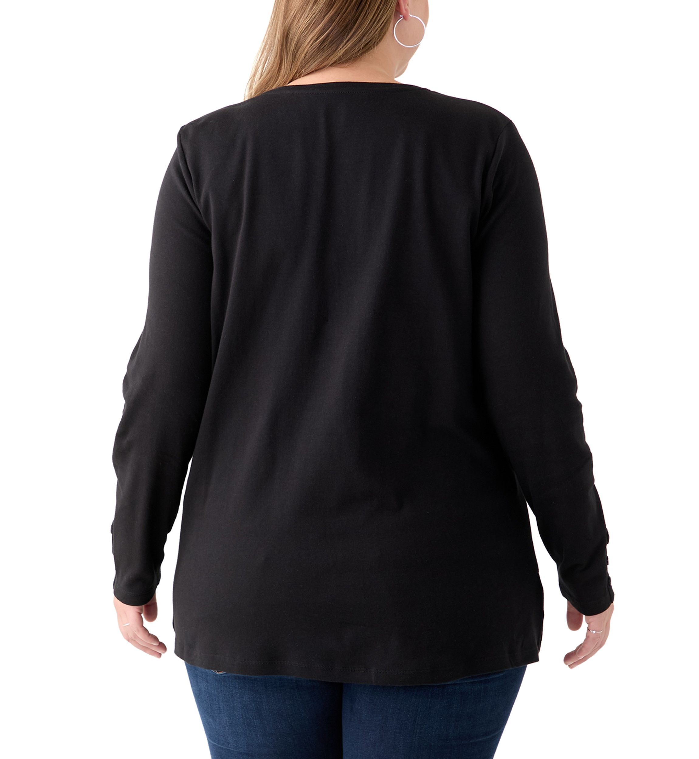 Plus Size Long Sleeve Crew Neck Button Detail Tunic Top