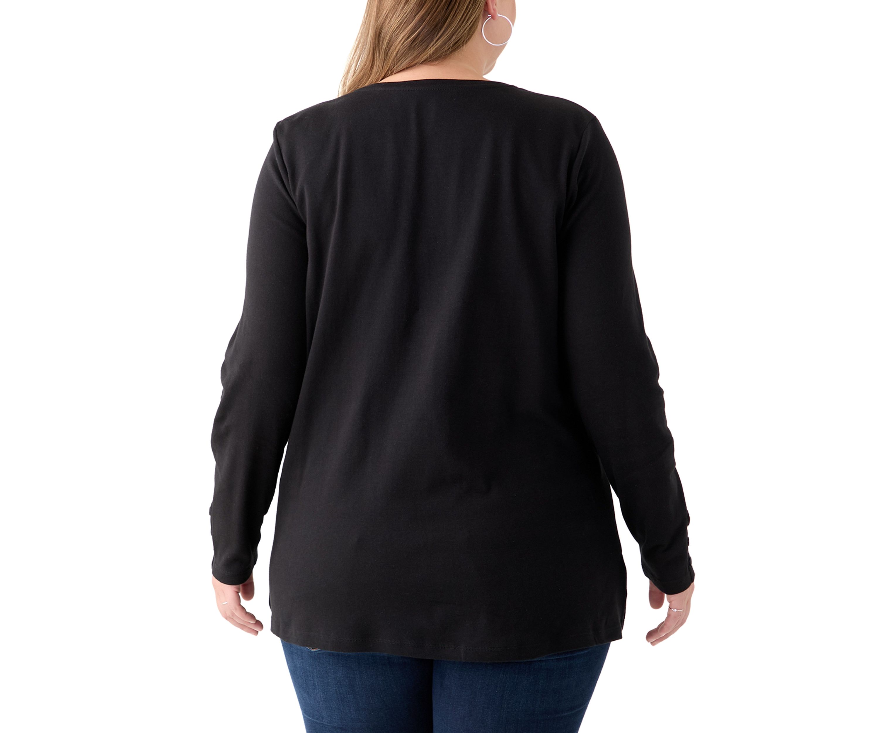 Plus Size Long Sleeve Crew Neck Button Detail Tunic Top
