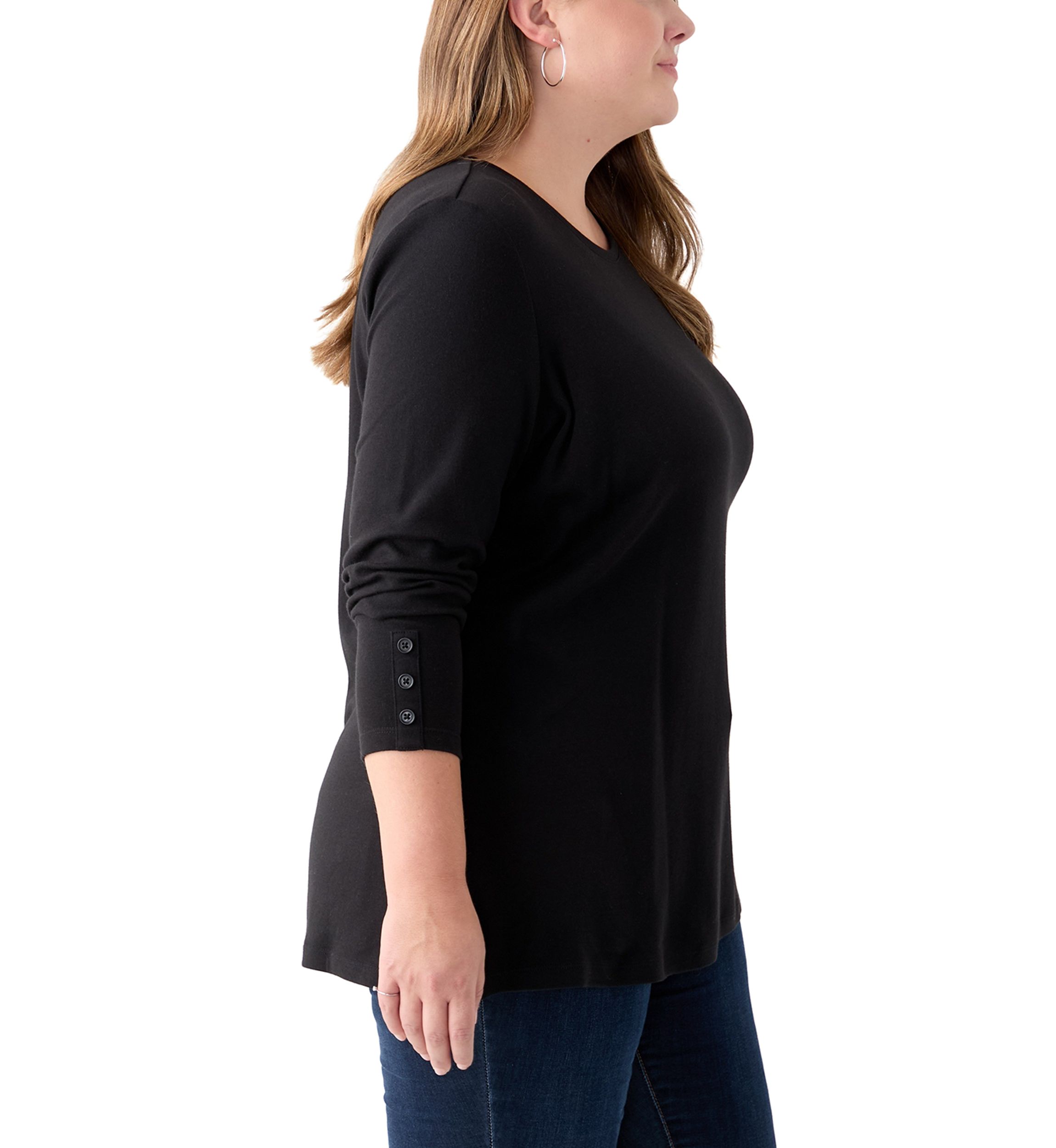 Plus Size Long Sleeve Crew Neck Button Detail Tunic Top