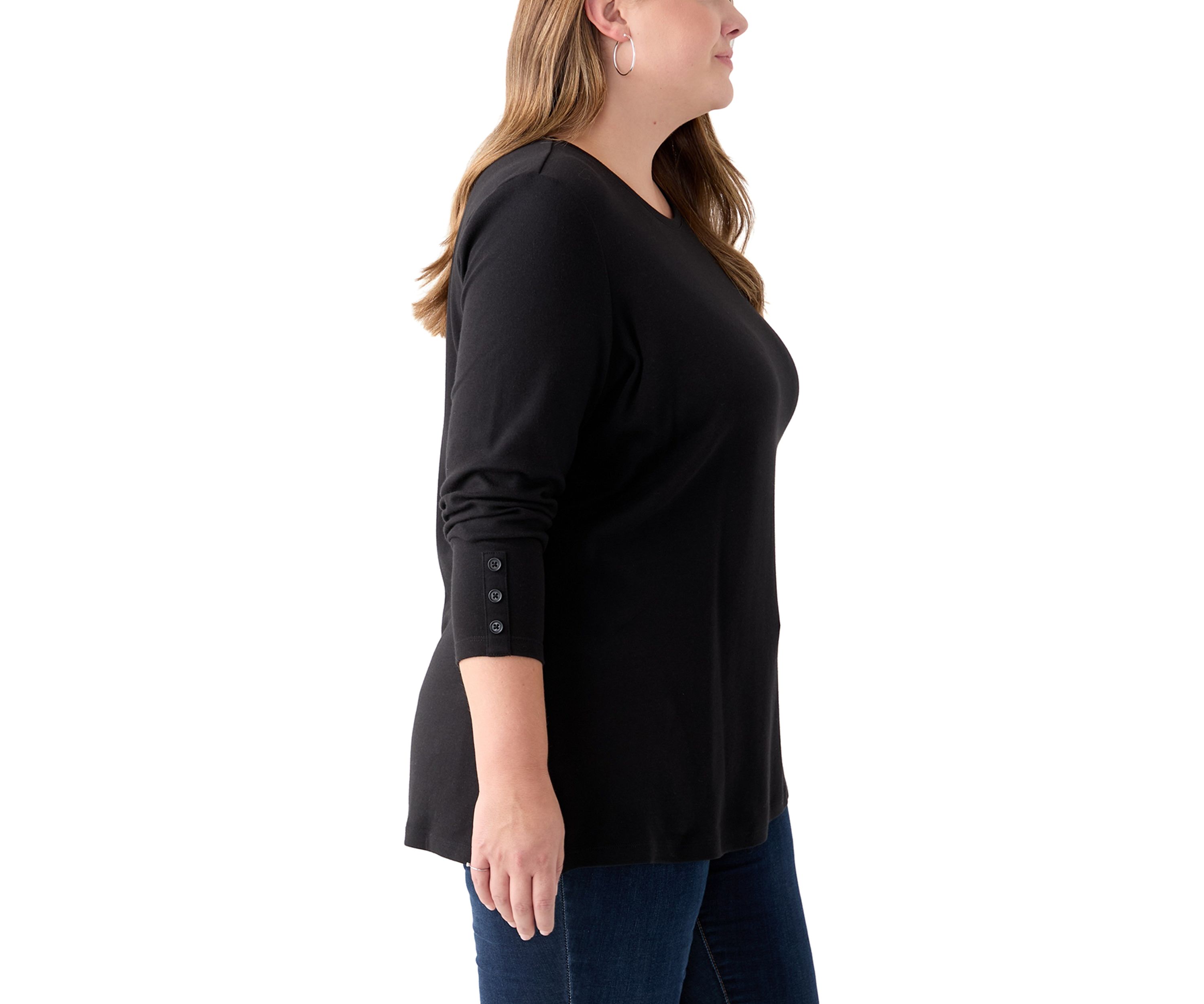 Plus Size Long Sleeve Crew Neck Button Detail Tunic Top