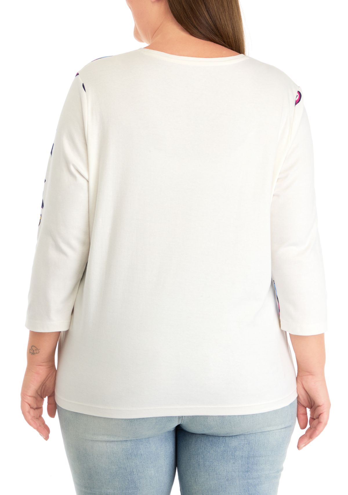 Plus Size 3/4 Sleeve Crew Neck Placement Print T-Shirt