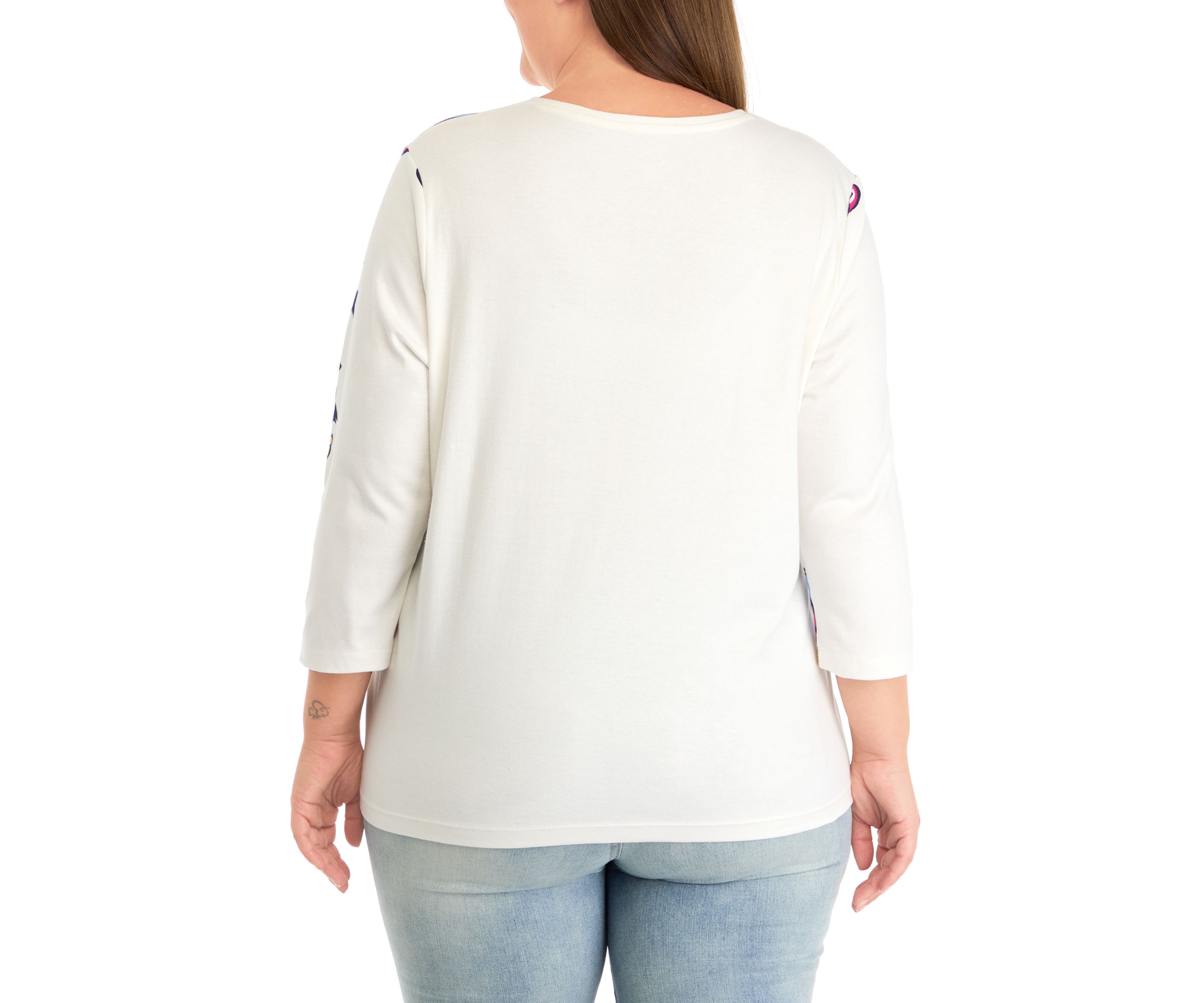 Plus Size 3/4 Sleeve Crew Neck Placement Print T-Shirt
