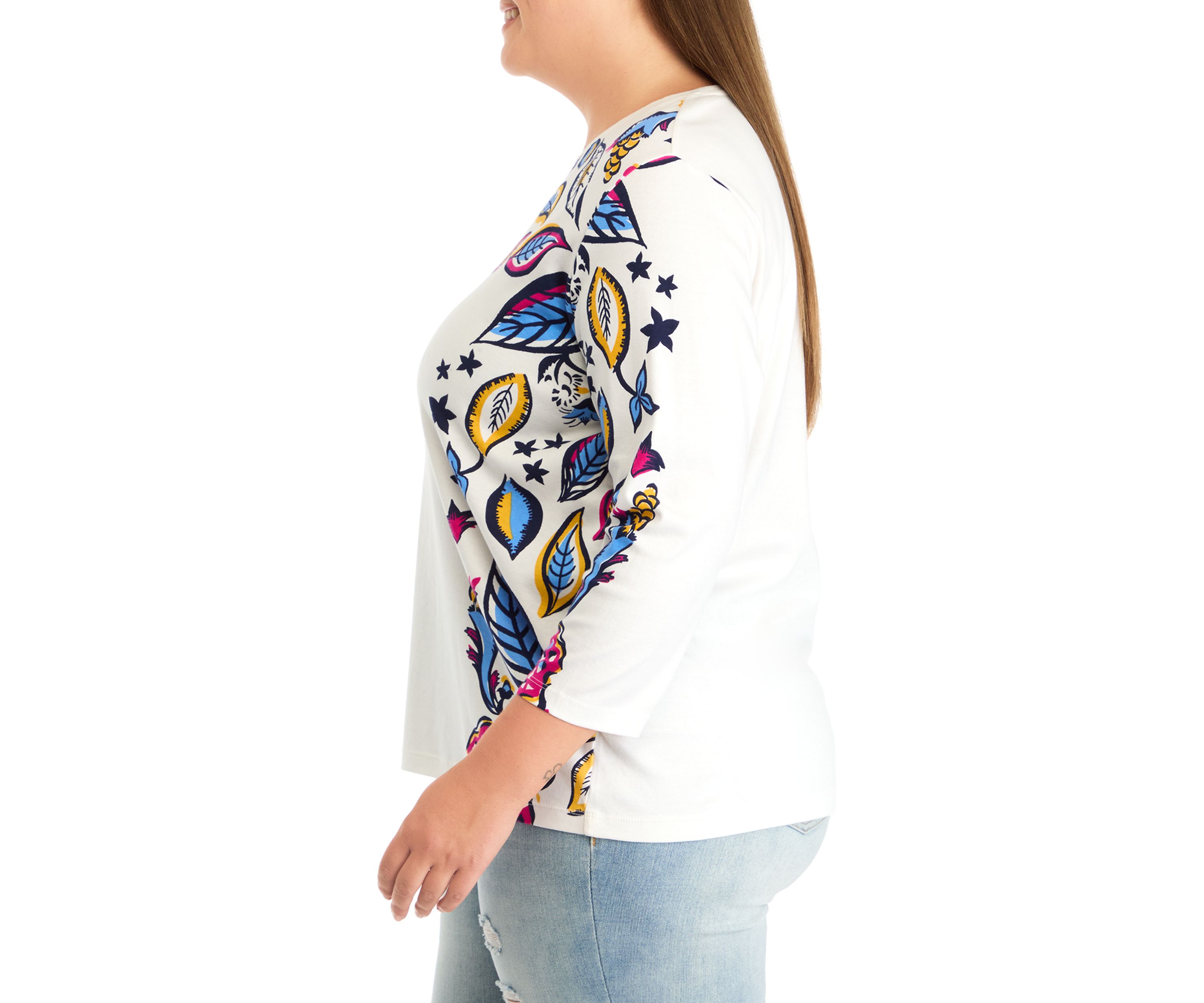 Plus Size 3/4 Sleeve Crew Neck Placement Print T-Shirt