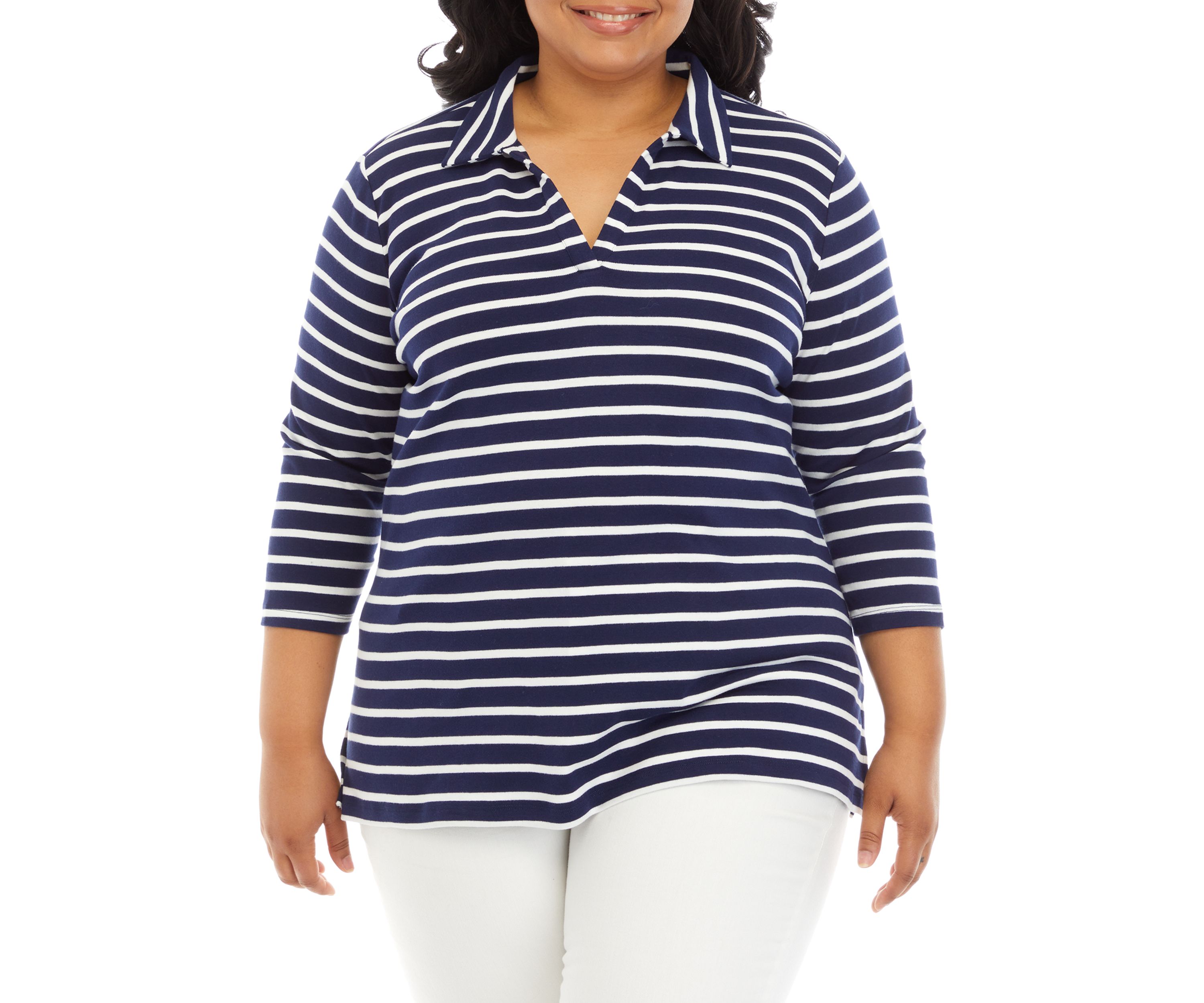 Plus Size Striped Polo Top