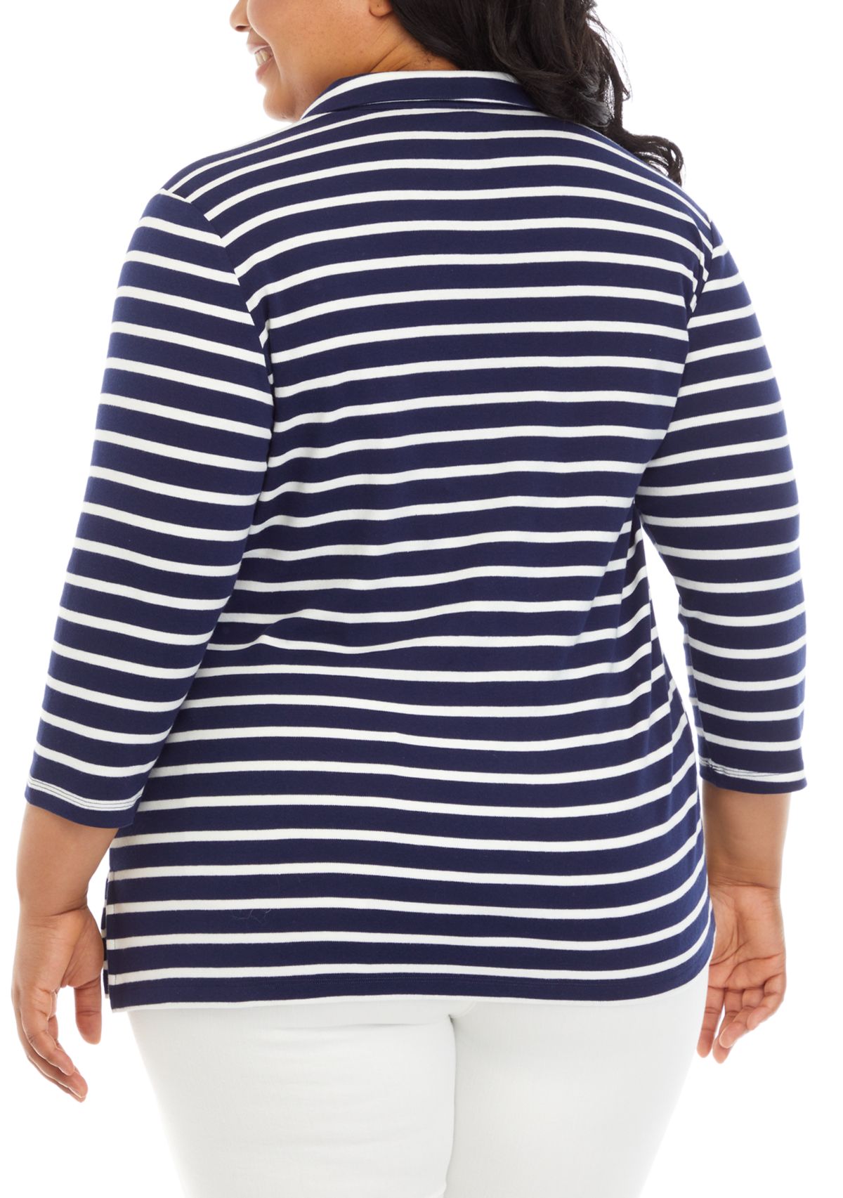 Plus Size Striped Polo Top