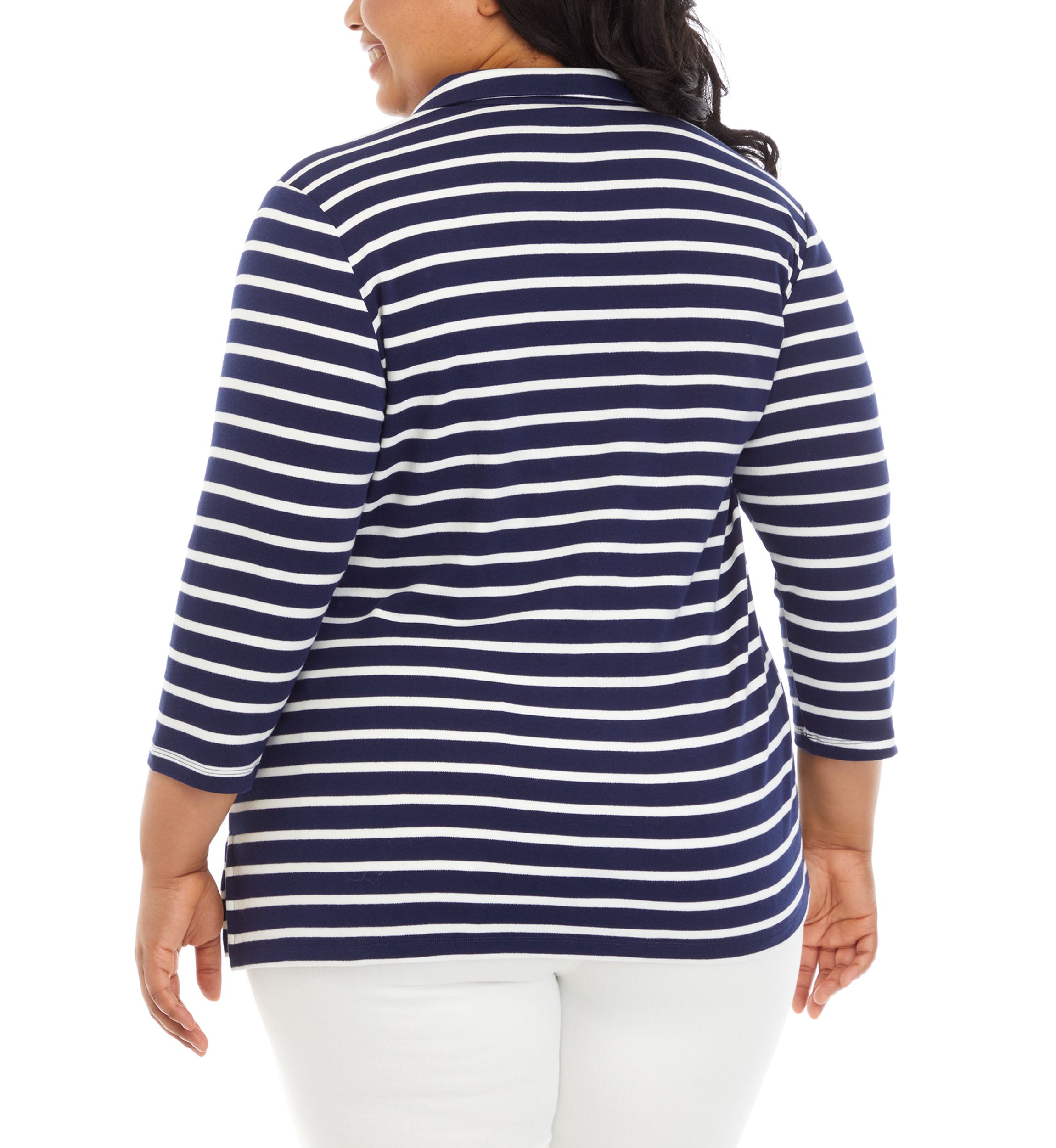 Plus Size Striped Polo Top