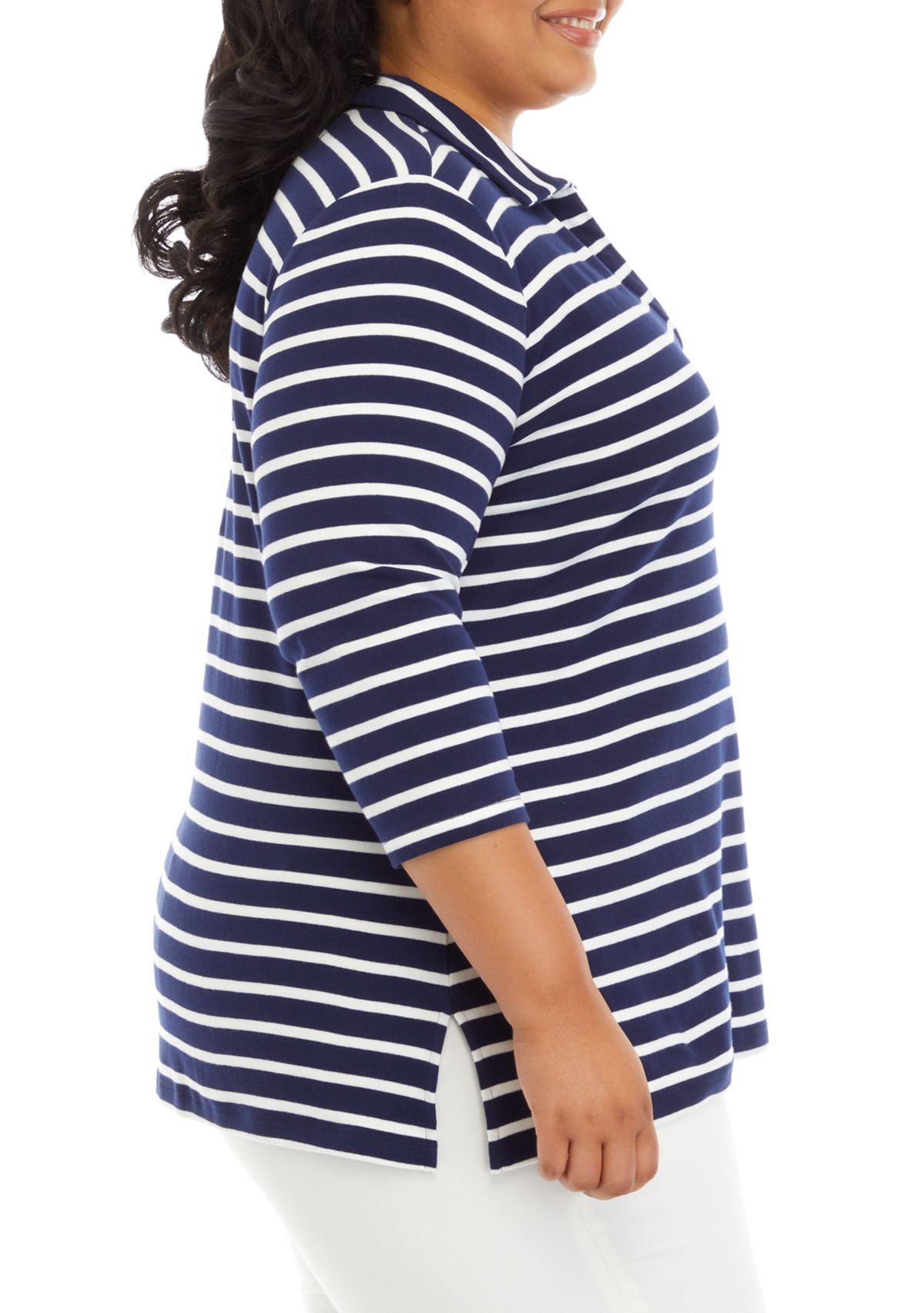 Plus Size Striped Polo Top
