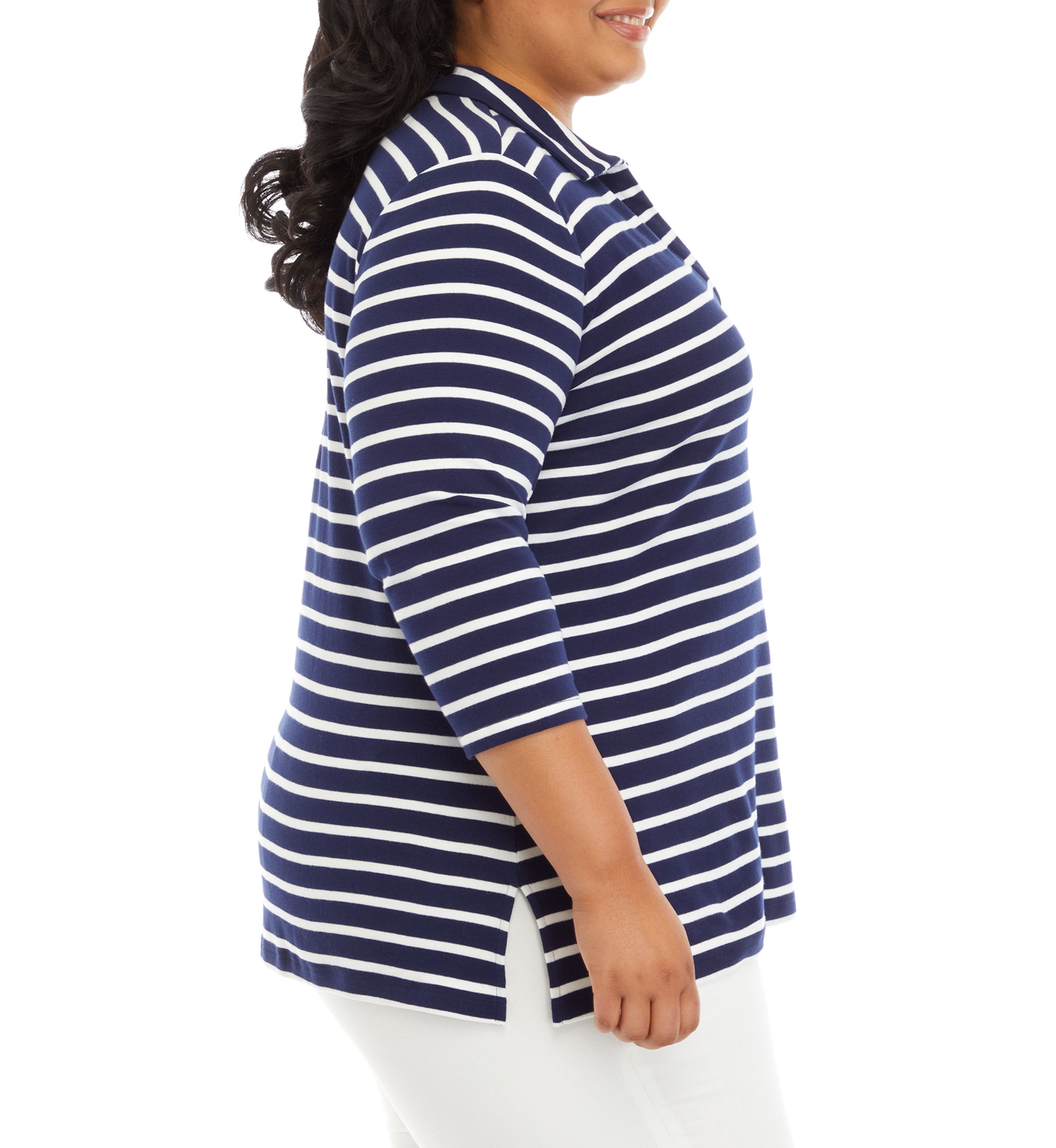 Plus Size Striped Polo Top