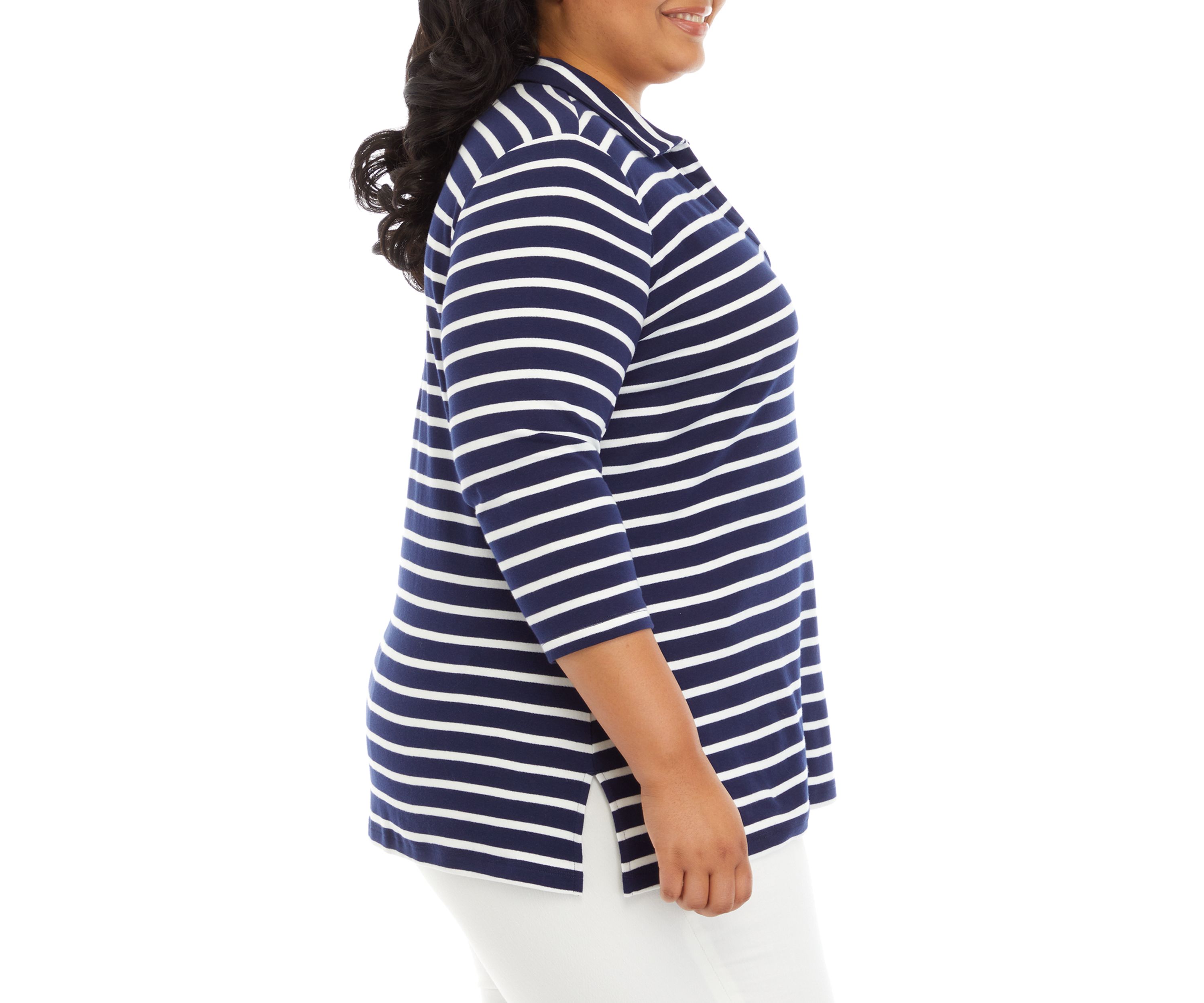Plus Size Striped Polo Top