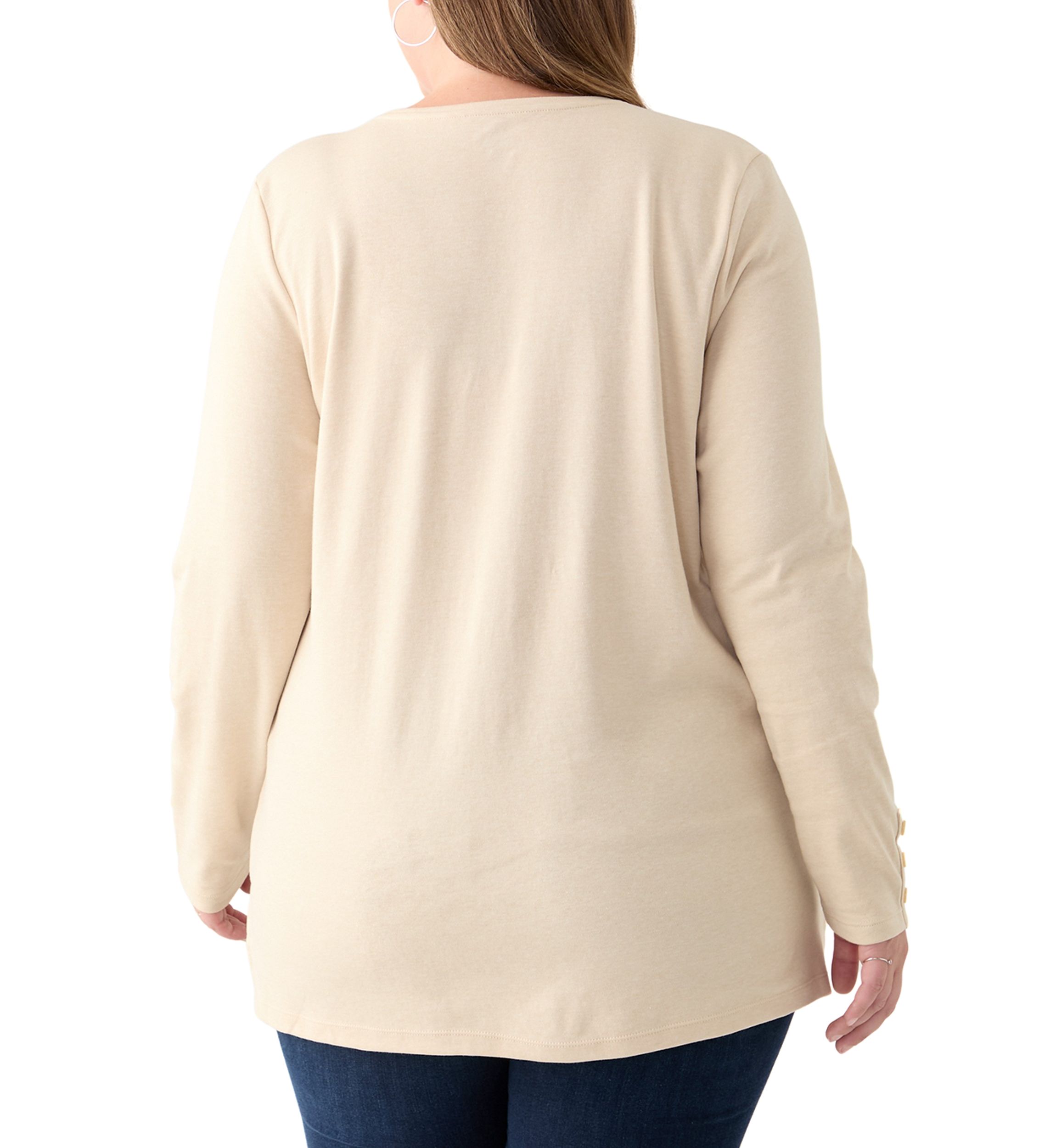 Plus Size Long Sleeve Crew Neck Button Detail Tunic Top