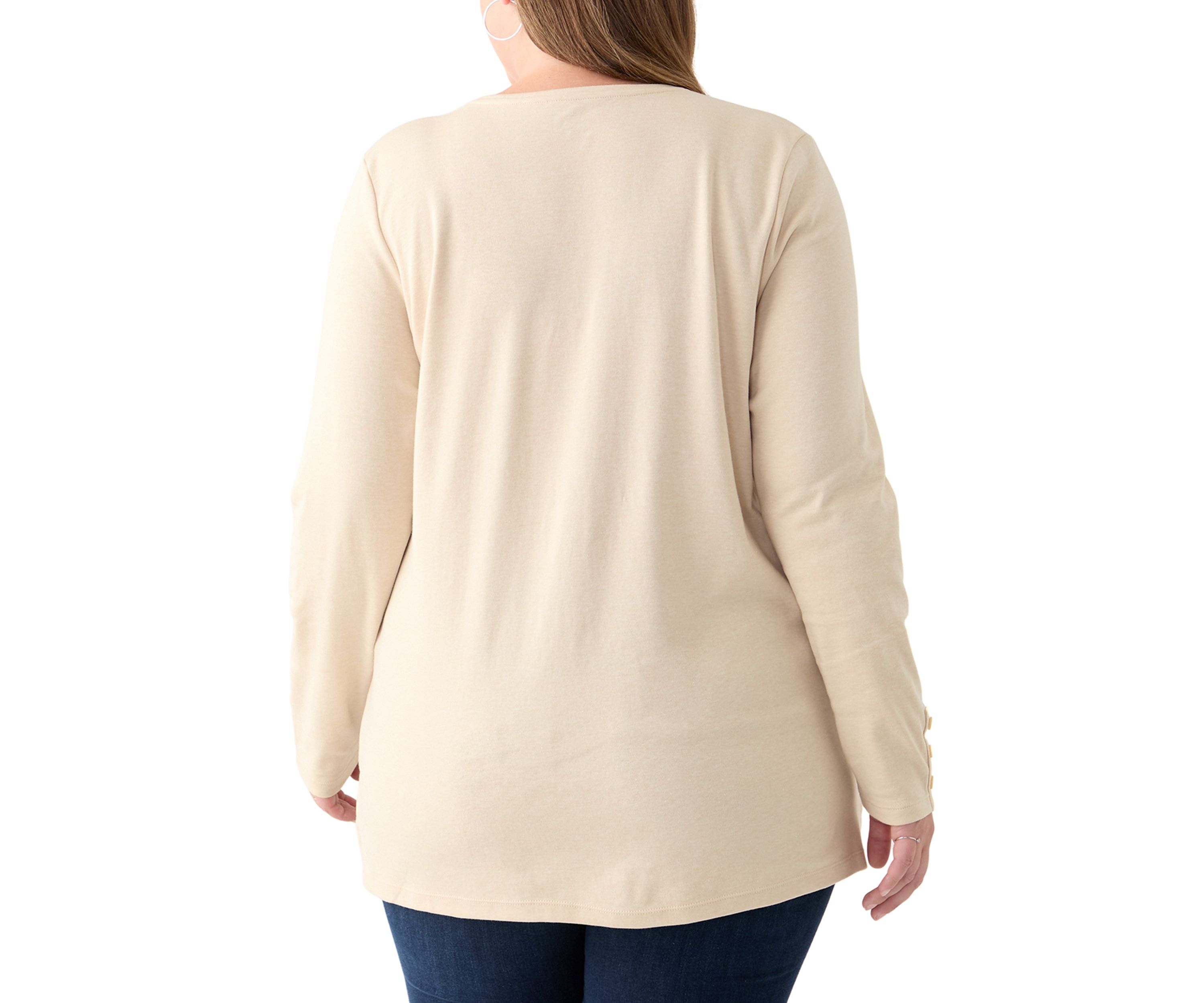 Plus Size Long Sleeve Crew Neck Button Detail Tunic Top