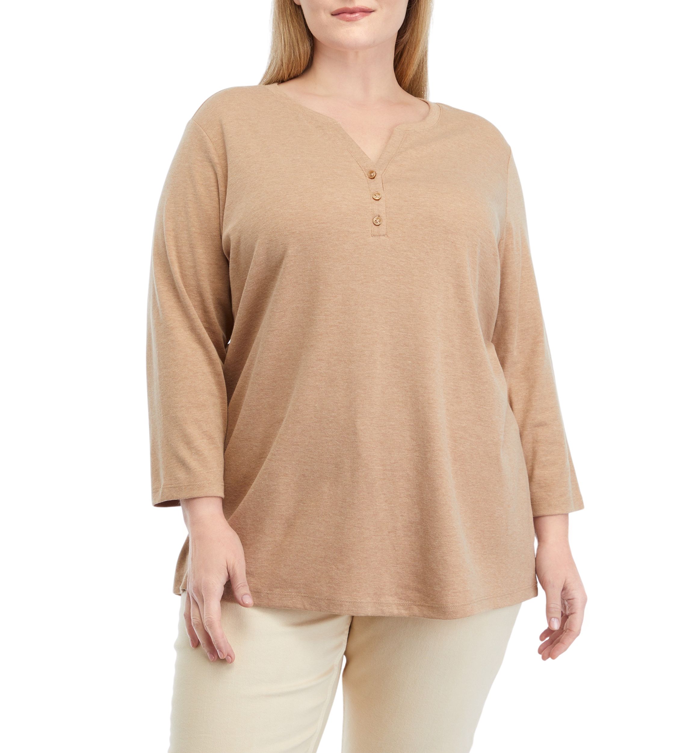 Plus Size 3/4 Sleeve Henley Shirt