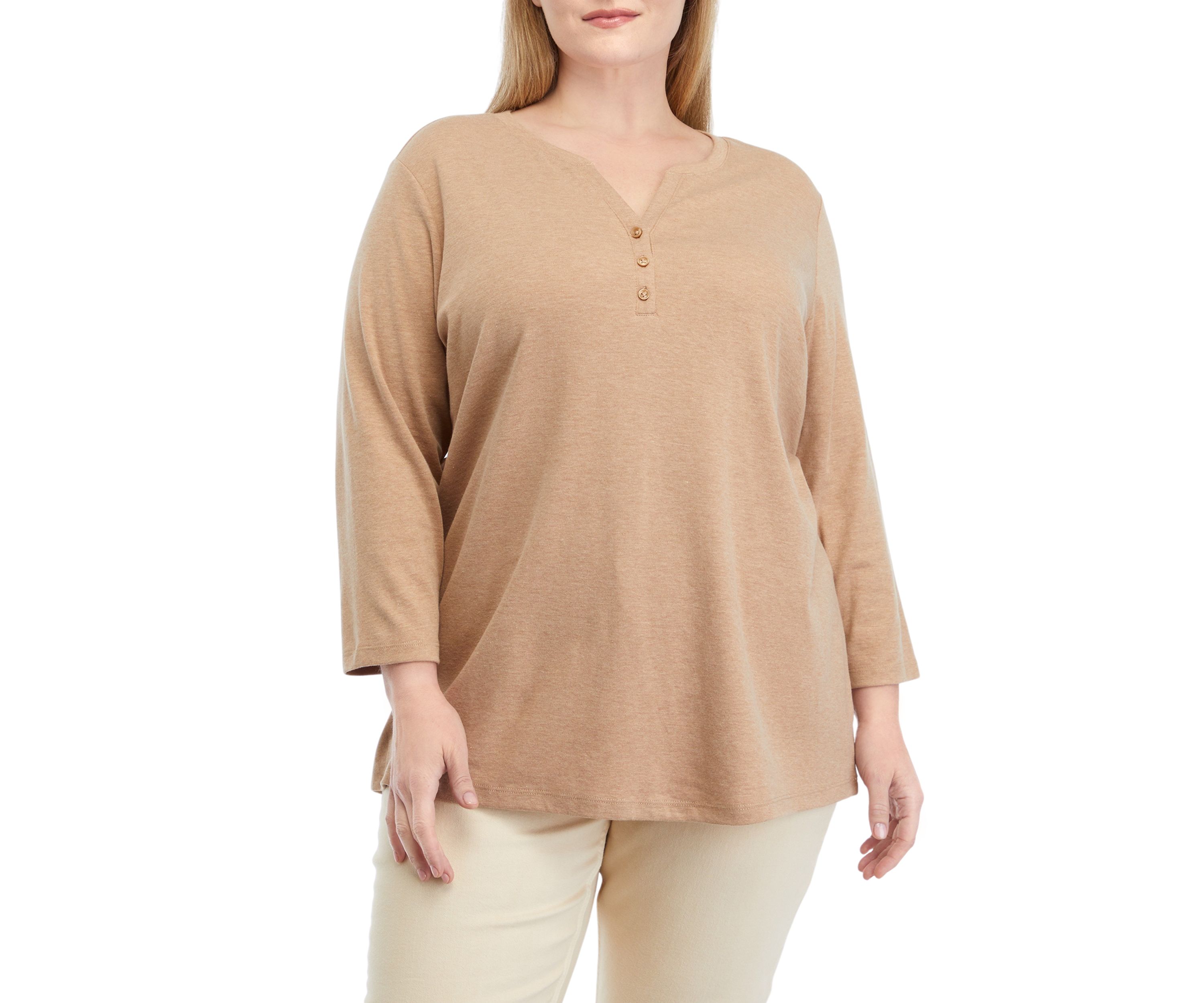 Plus Size 3/4 Sleeve Henley Shirt