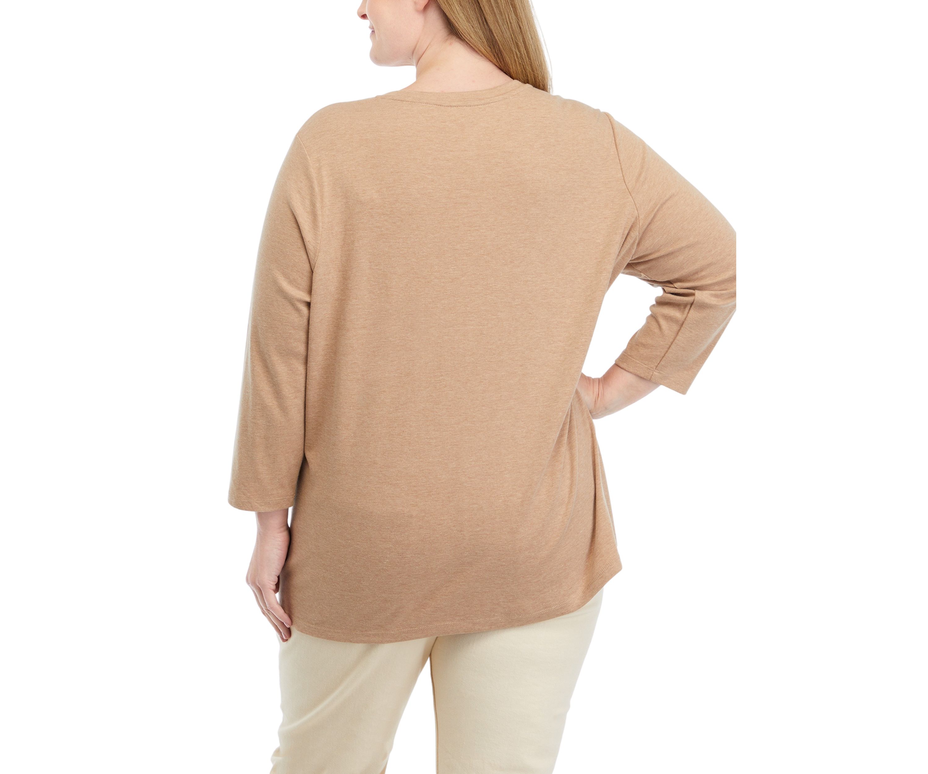 Plus Size 3/4 Sleeve Henley Shirt