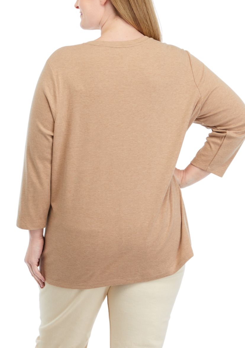 Plus Size 3/4 Sleeve Henley Shirt