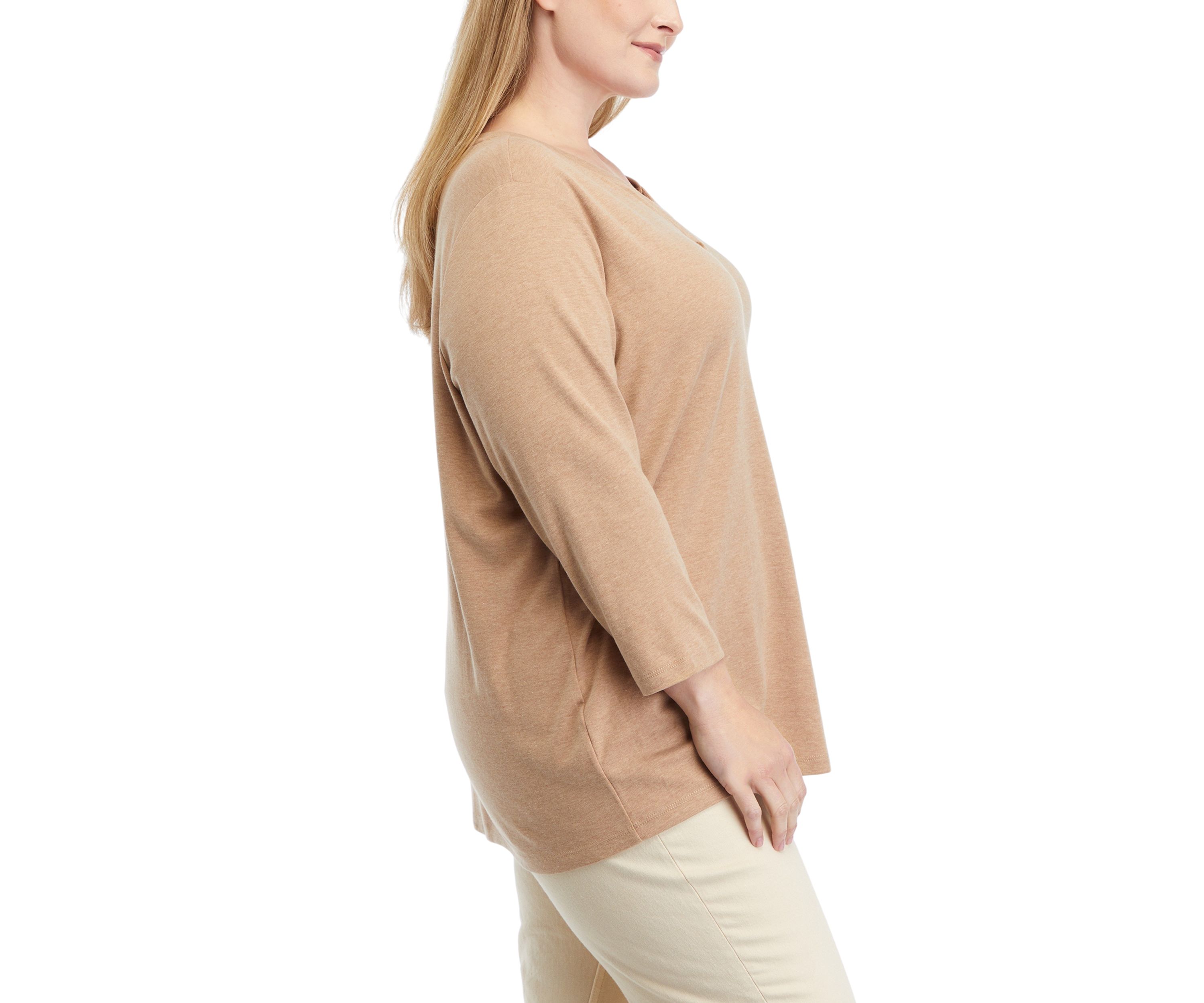 Plus Size 3/4 Sleeve Henley Shirt