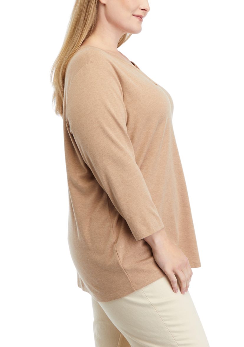 Plus Size 3/4 Sleeve Henley Shirt