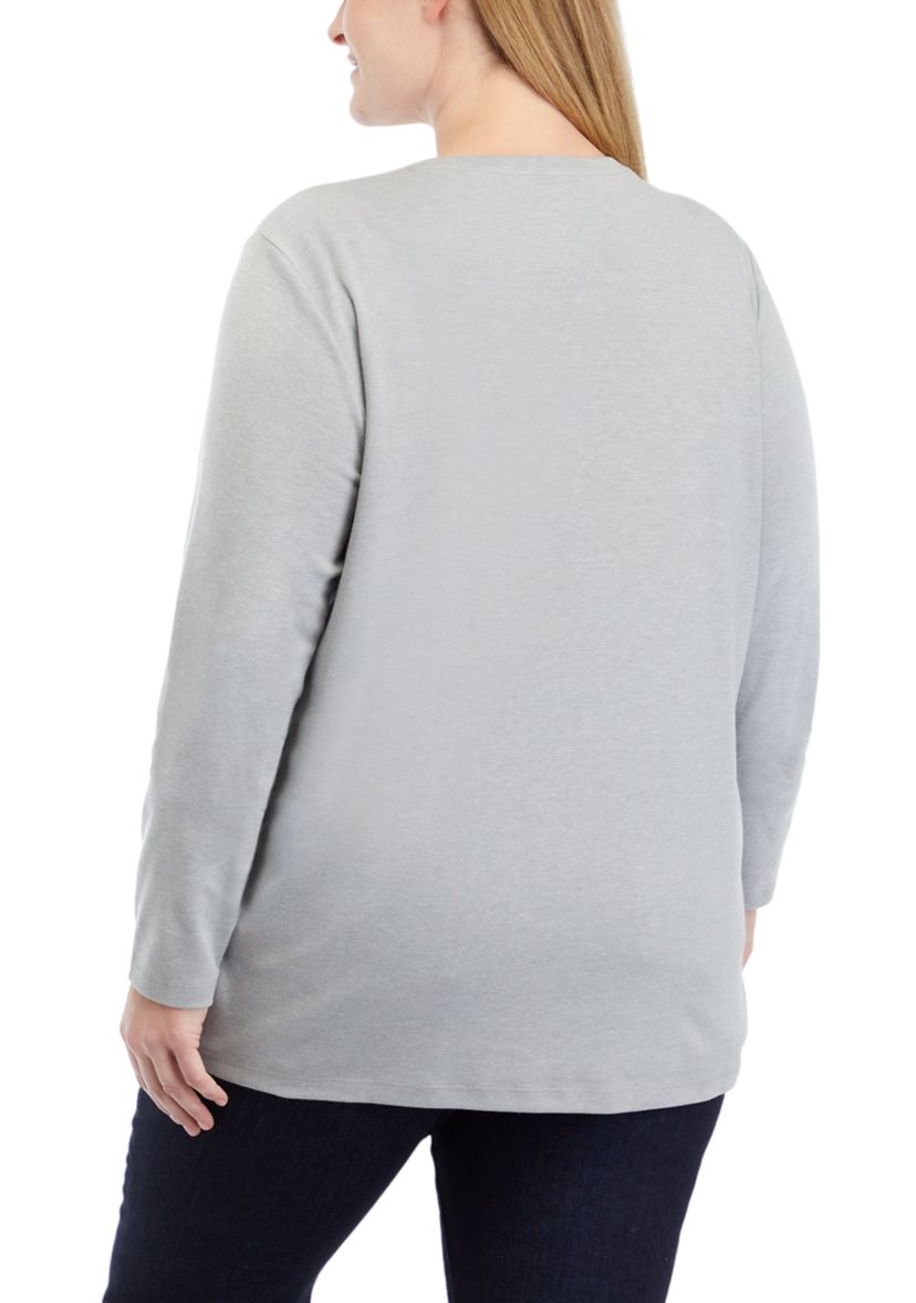 Plus Size Long Sleeve Holiday Graphic T-Shirt 