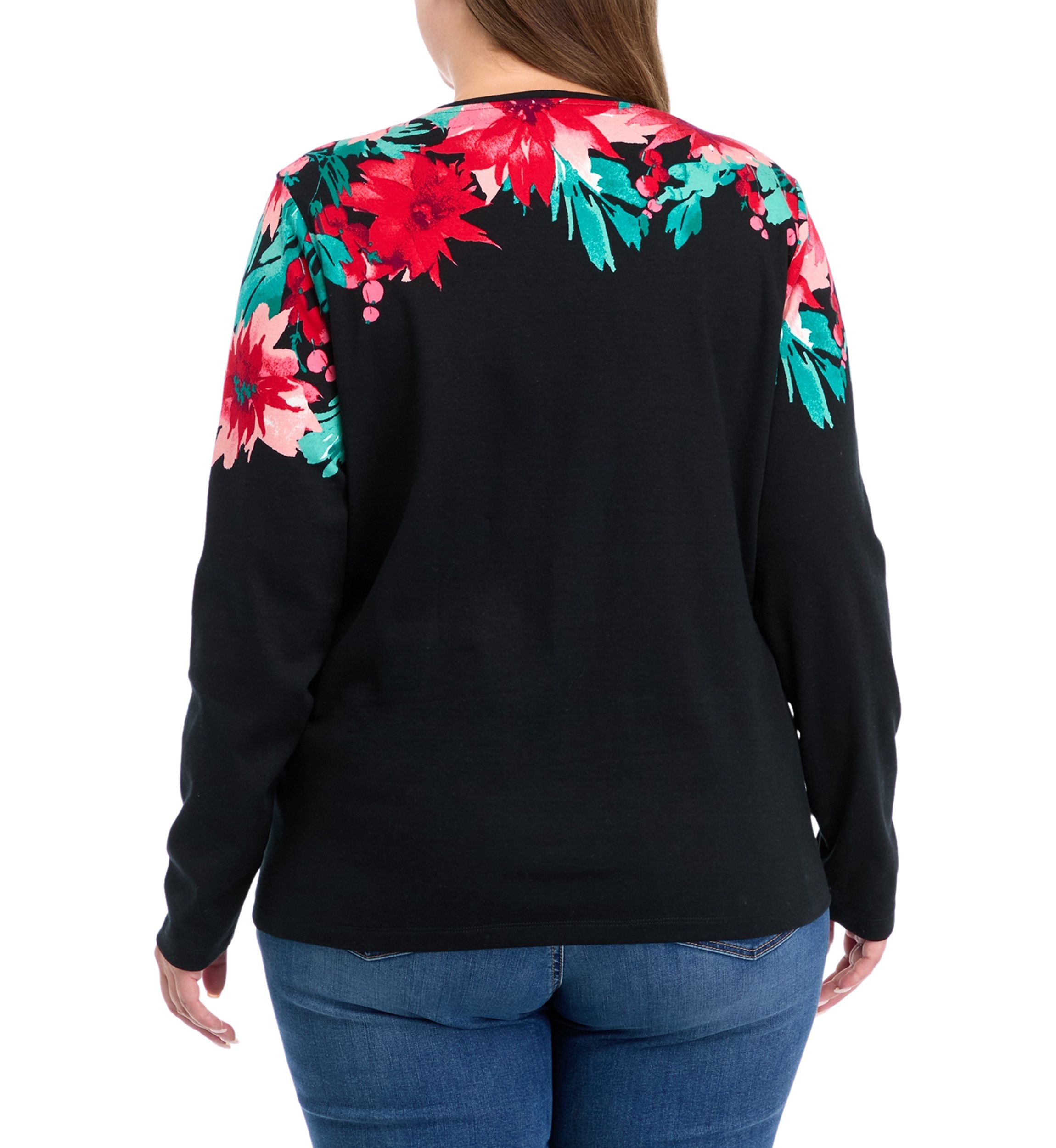 Plus Size Long Sleeve Placement Print Top 