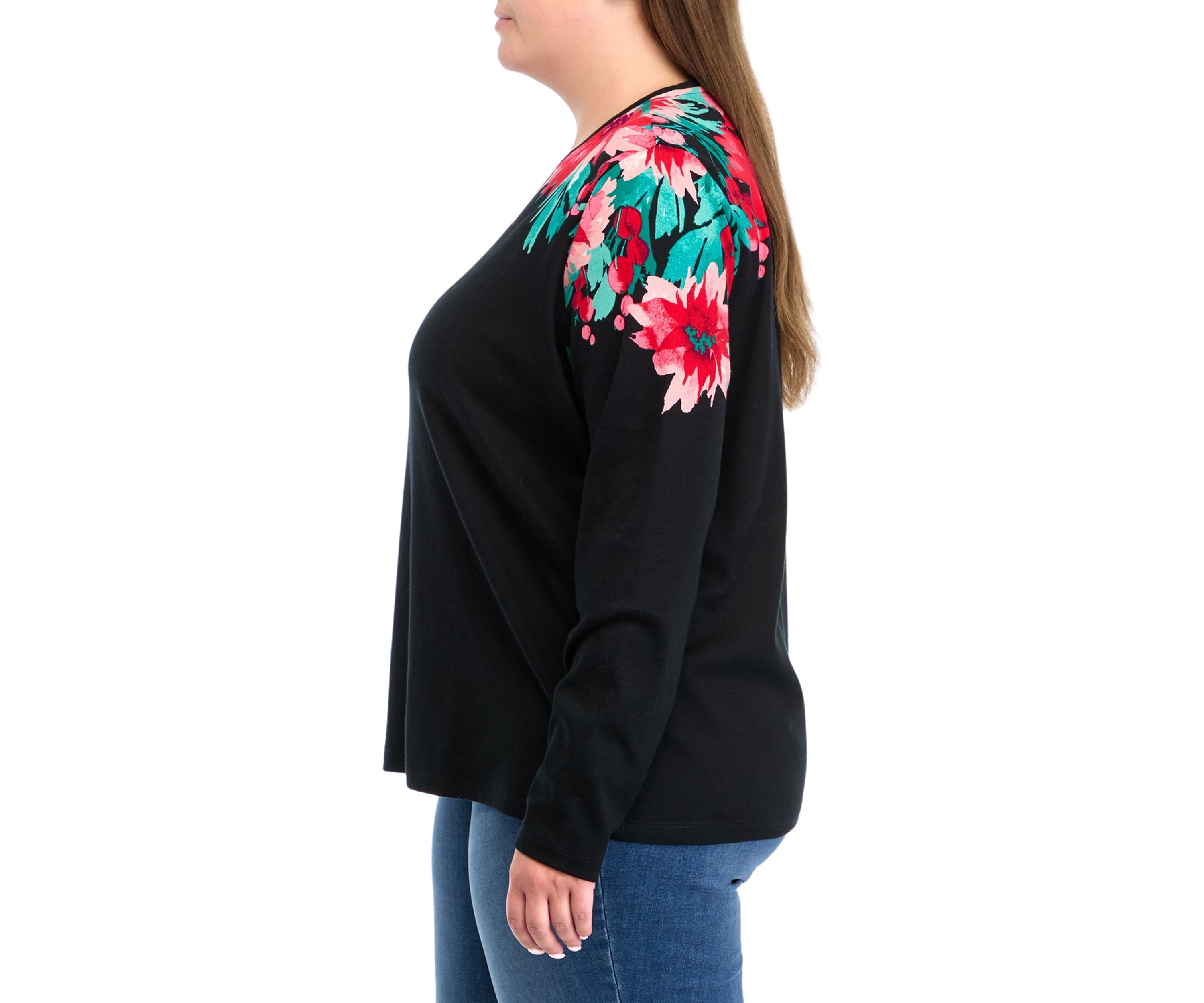 Plus Size Long Sleeve Placement Print Top 
