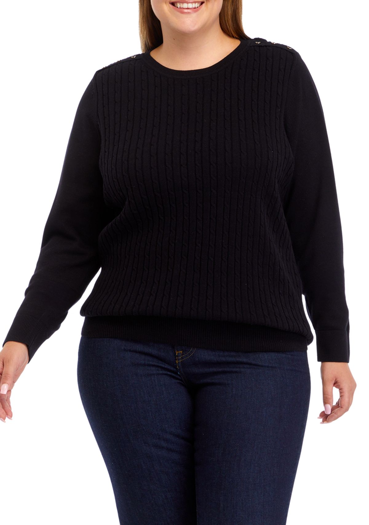 Plus Size Long Sleeve Cable Knit Sweater 