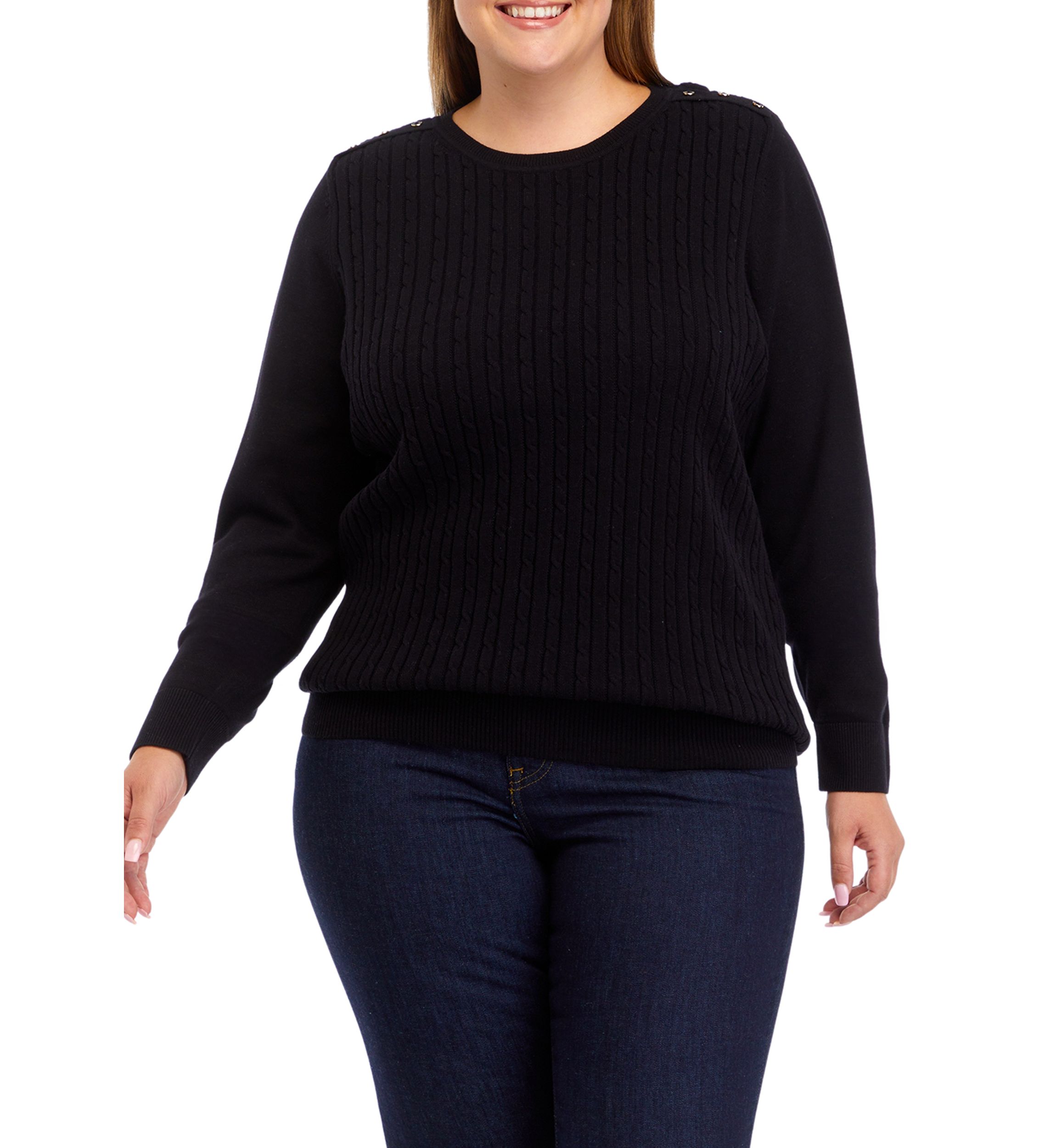 Plus Size Long Sleeve Cable Knit Sweater 