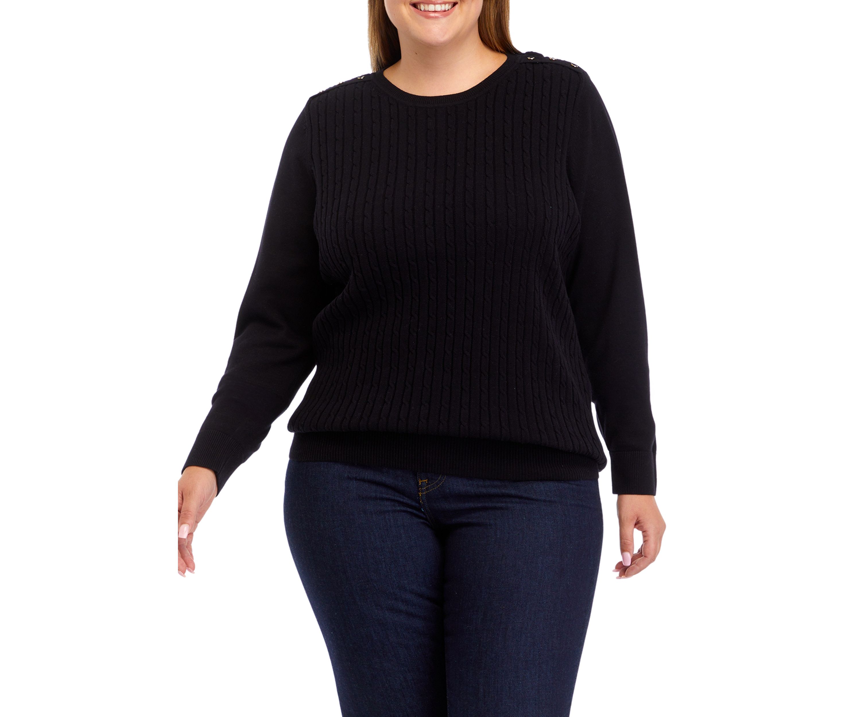 Plus Size Long Sleeve Cable Knit Sweater 