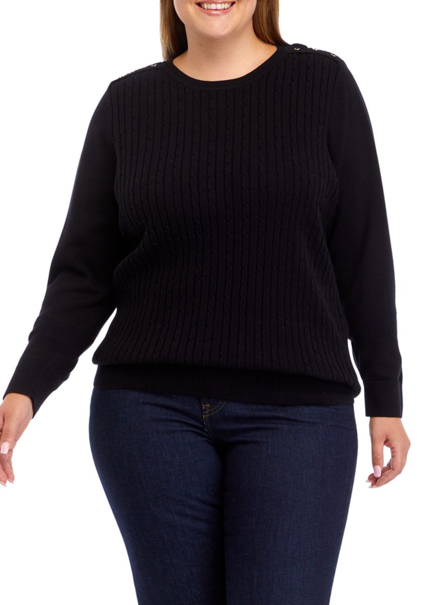 Plus Size Long Sleeve Cable Knit Sweater 