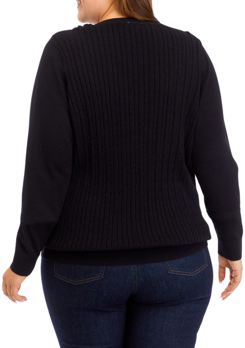 Plus Size Long Sleeve Cable Knit Sweater 