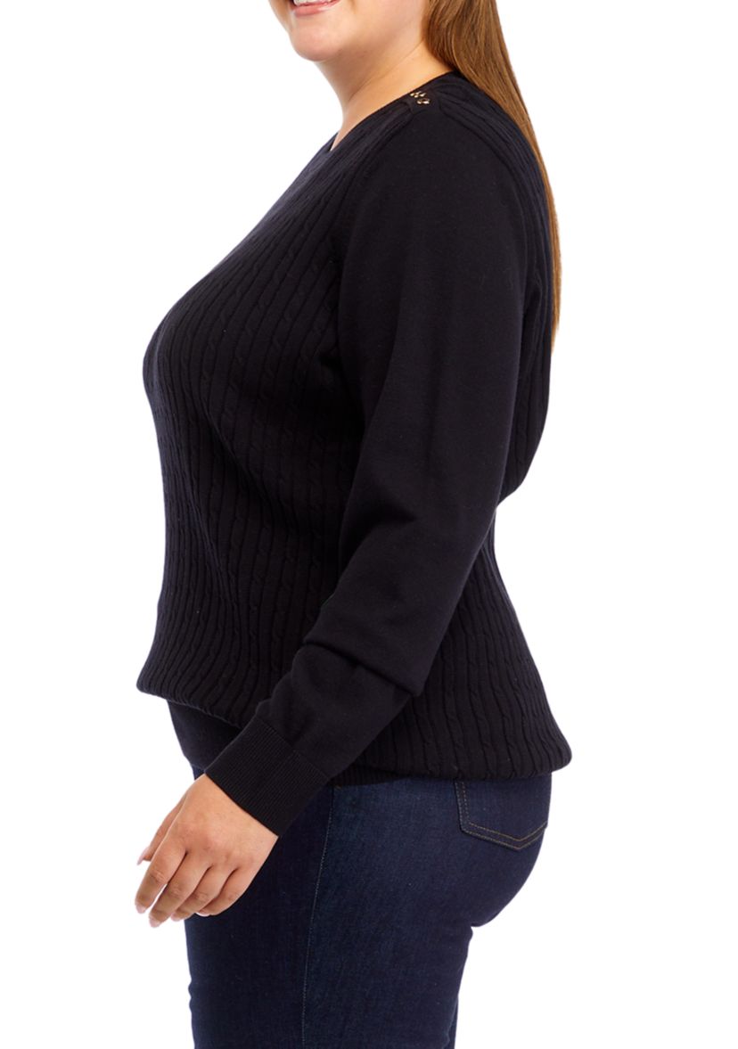 Plus Size Long Sleeve Cable Knit Sweater 