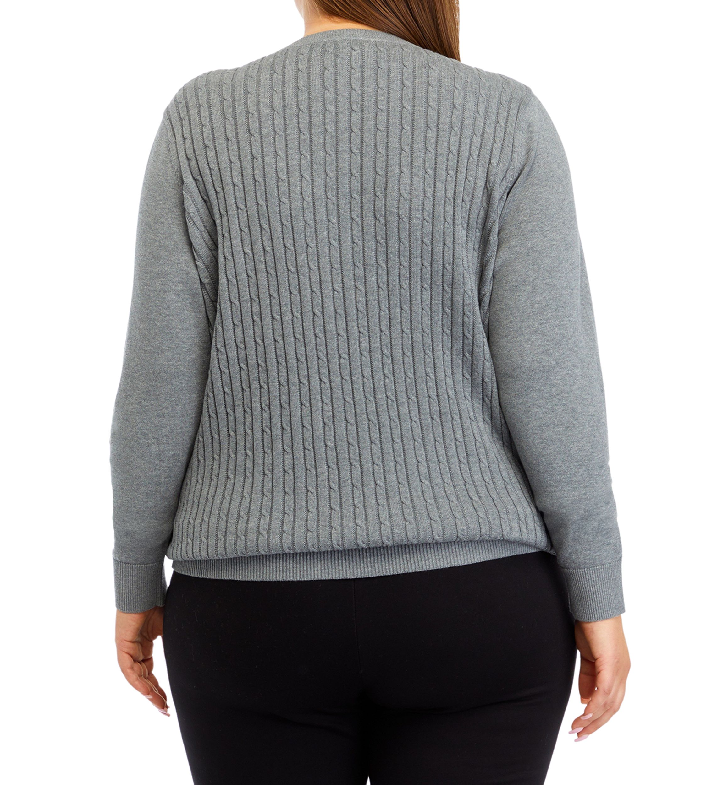 Plus Size Long Sleeve Cable Knit Button Trim Sweater 