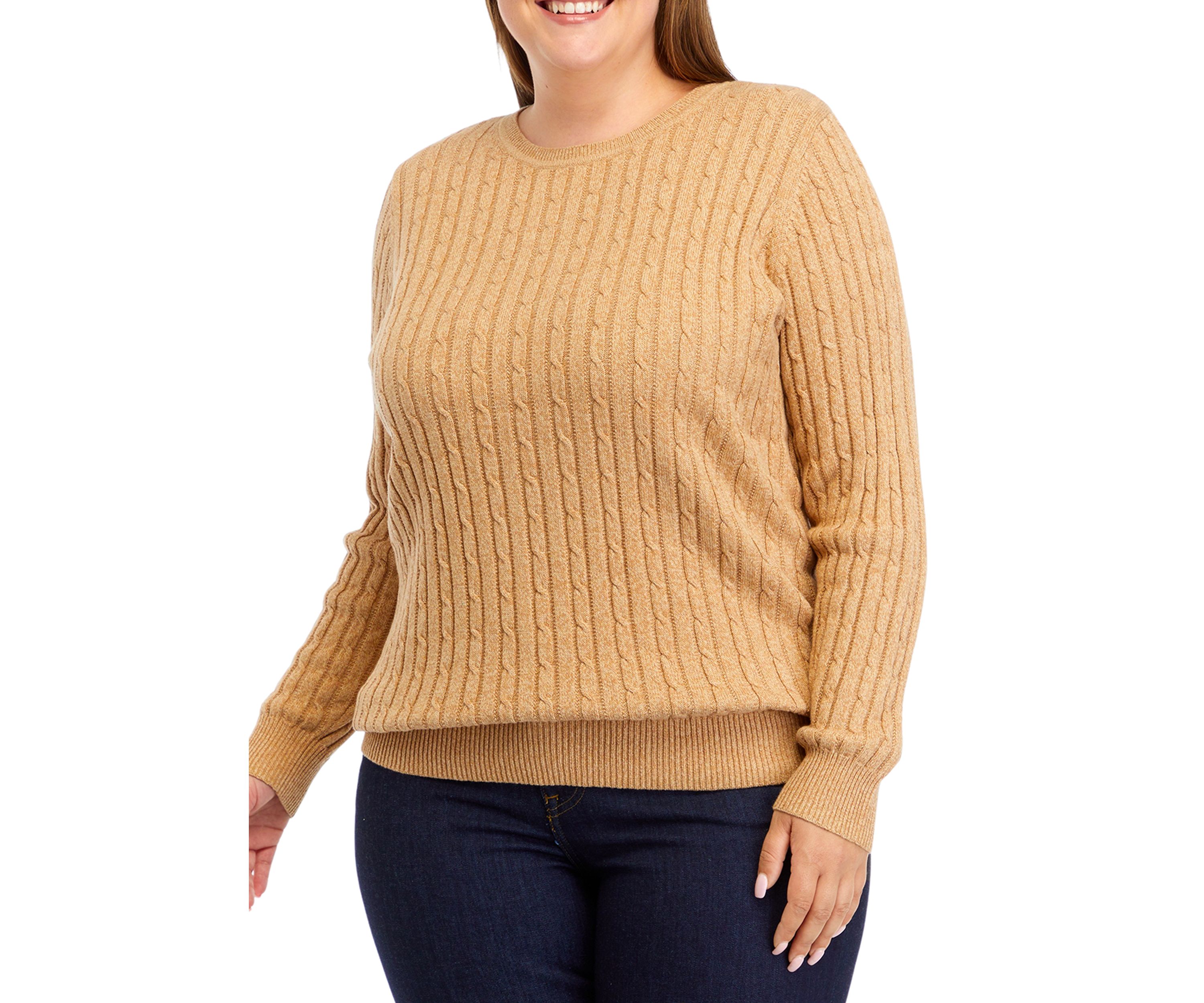 Plus Size Long Sleeve Cable Crew Sweater 