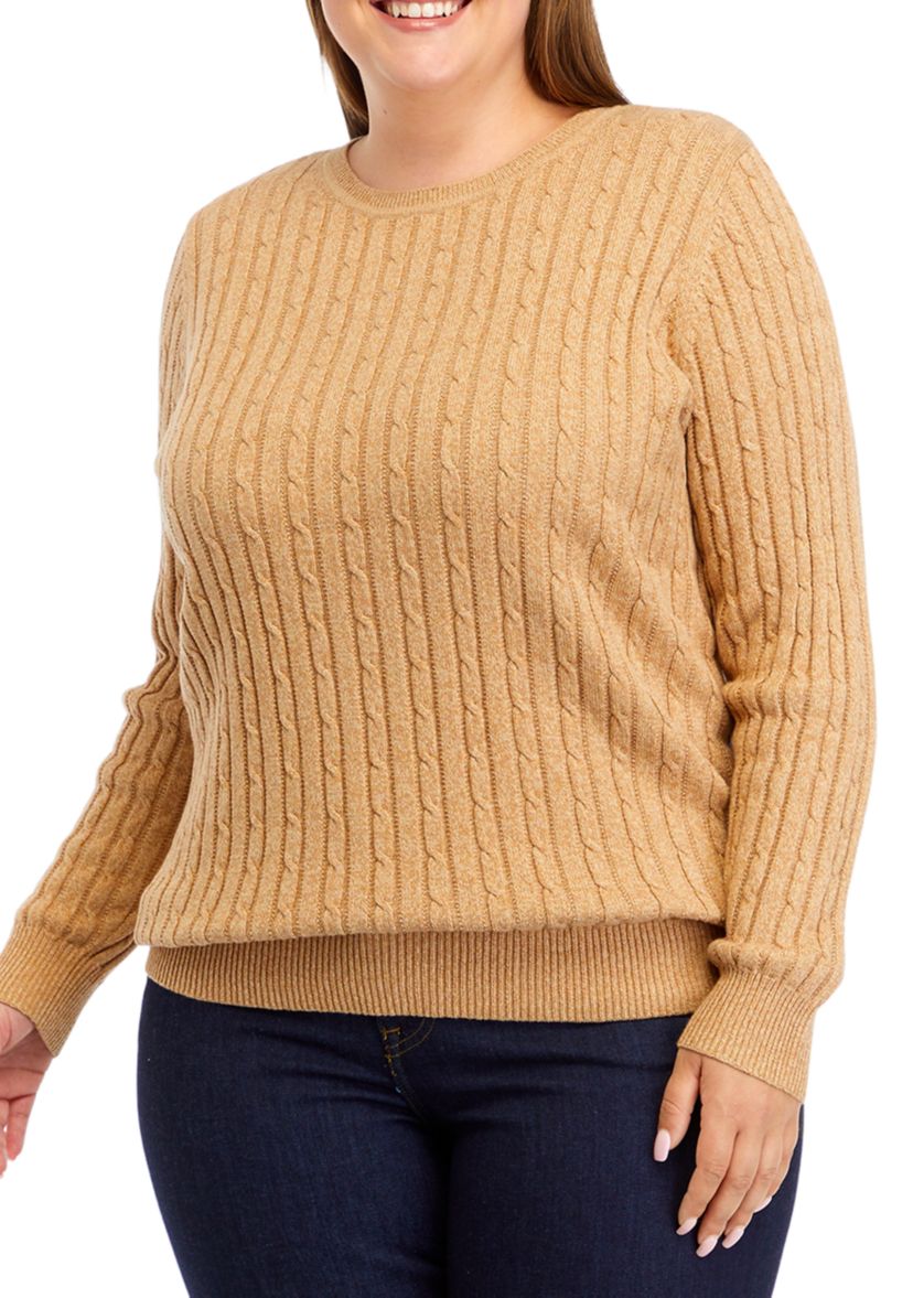 Plus Size Long Sleeve Cable Crew Sweater 