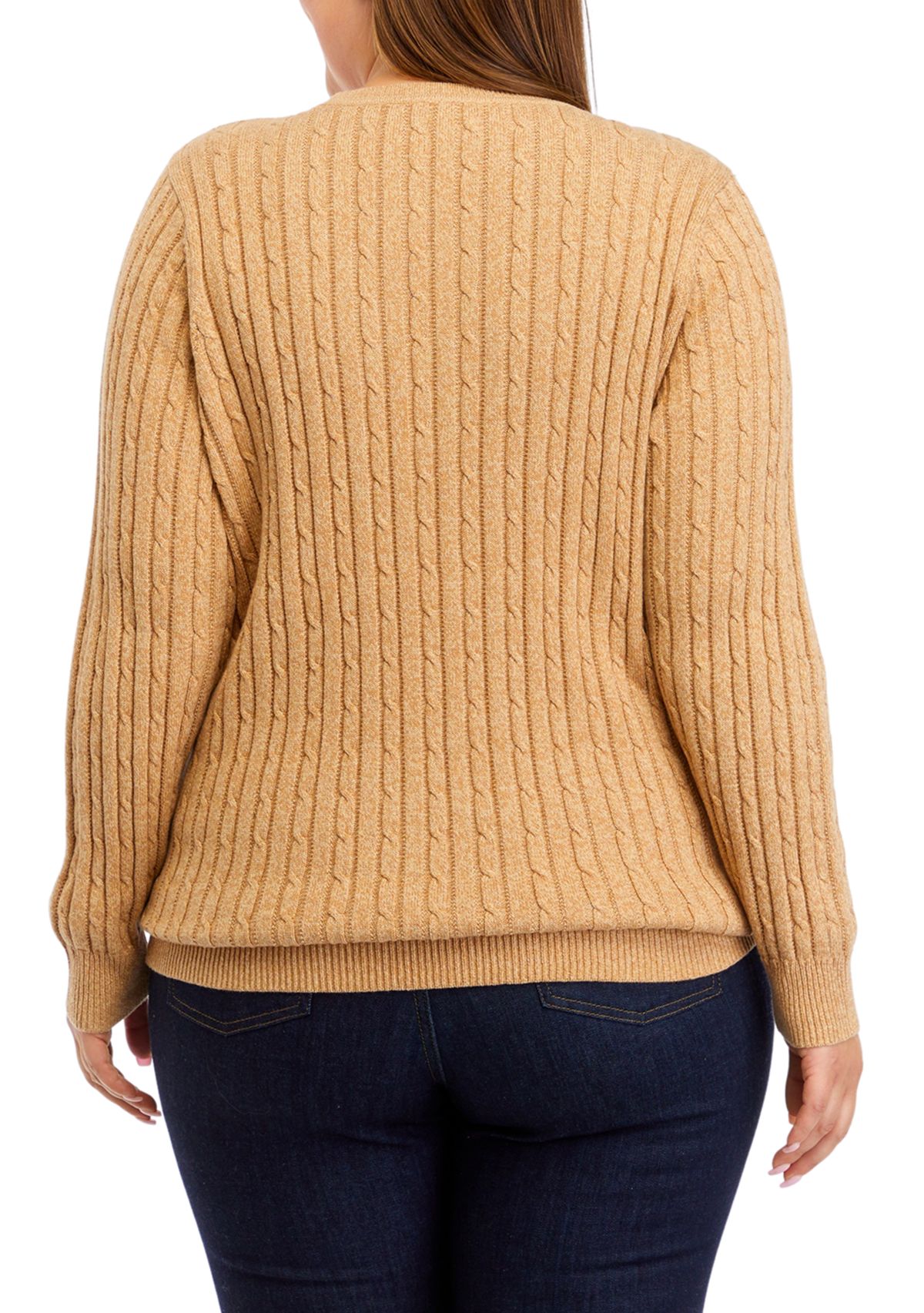 Plus Size Long Sleeve Cable Crew Sweater 