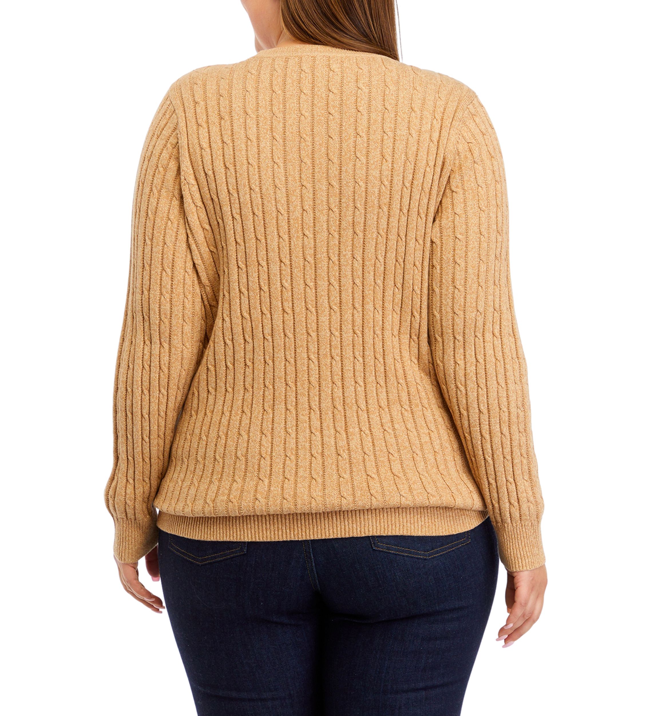 Plus Size Long Sleeve Cable Crew Sweater 