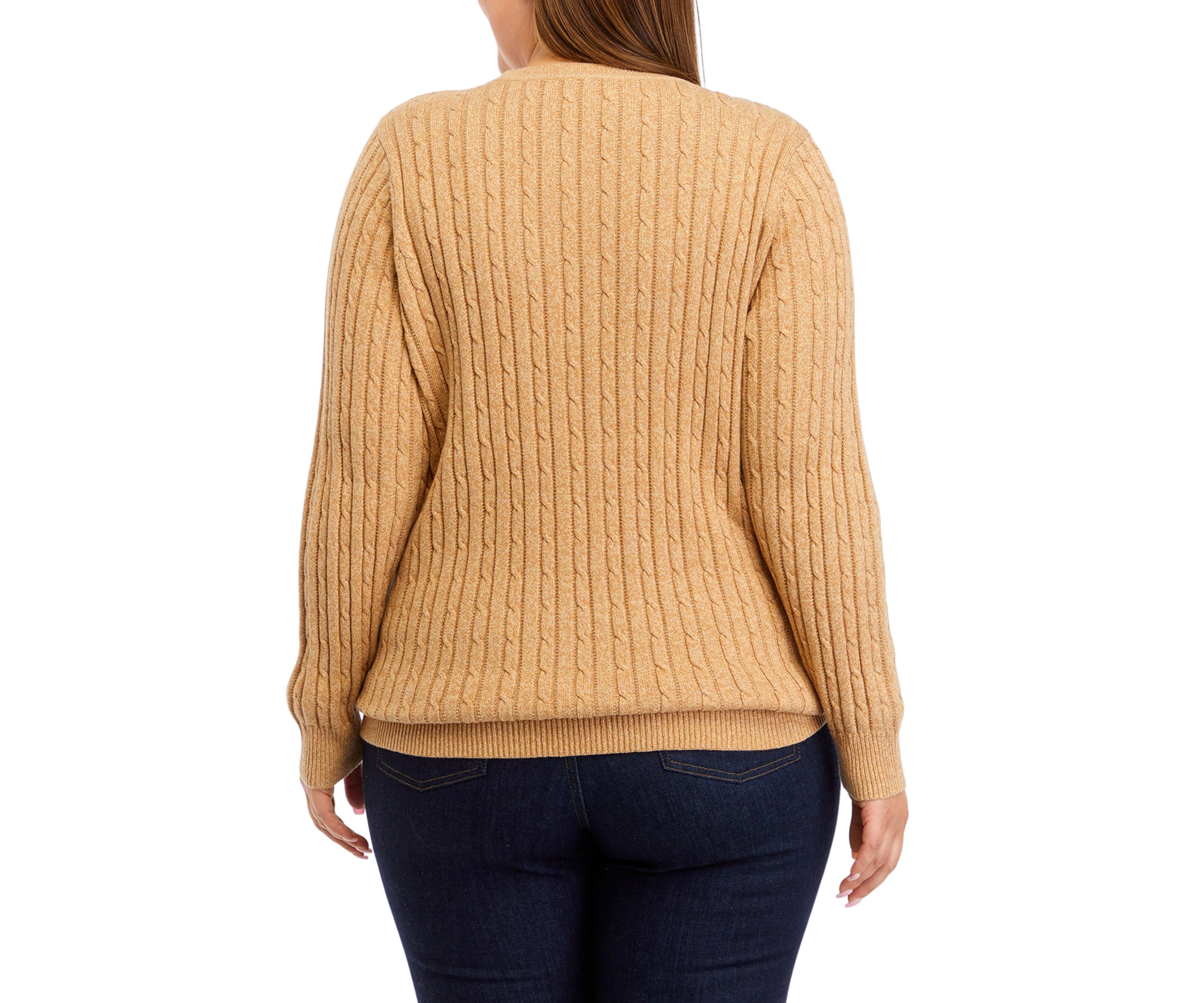 Plus Size Long Sleeve Cable Crew Sweater 