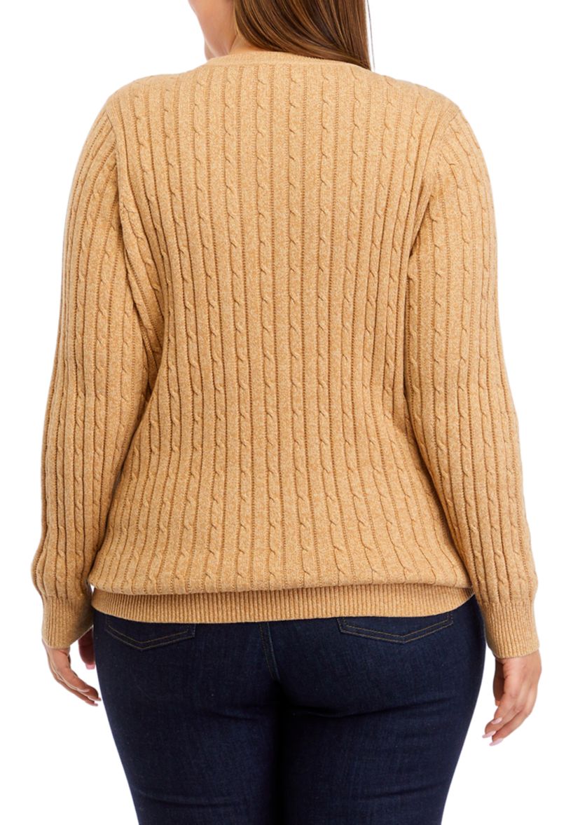 Plus Size Long Sleeve Cable Crew Sweater 