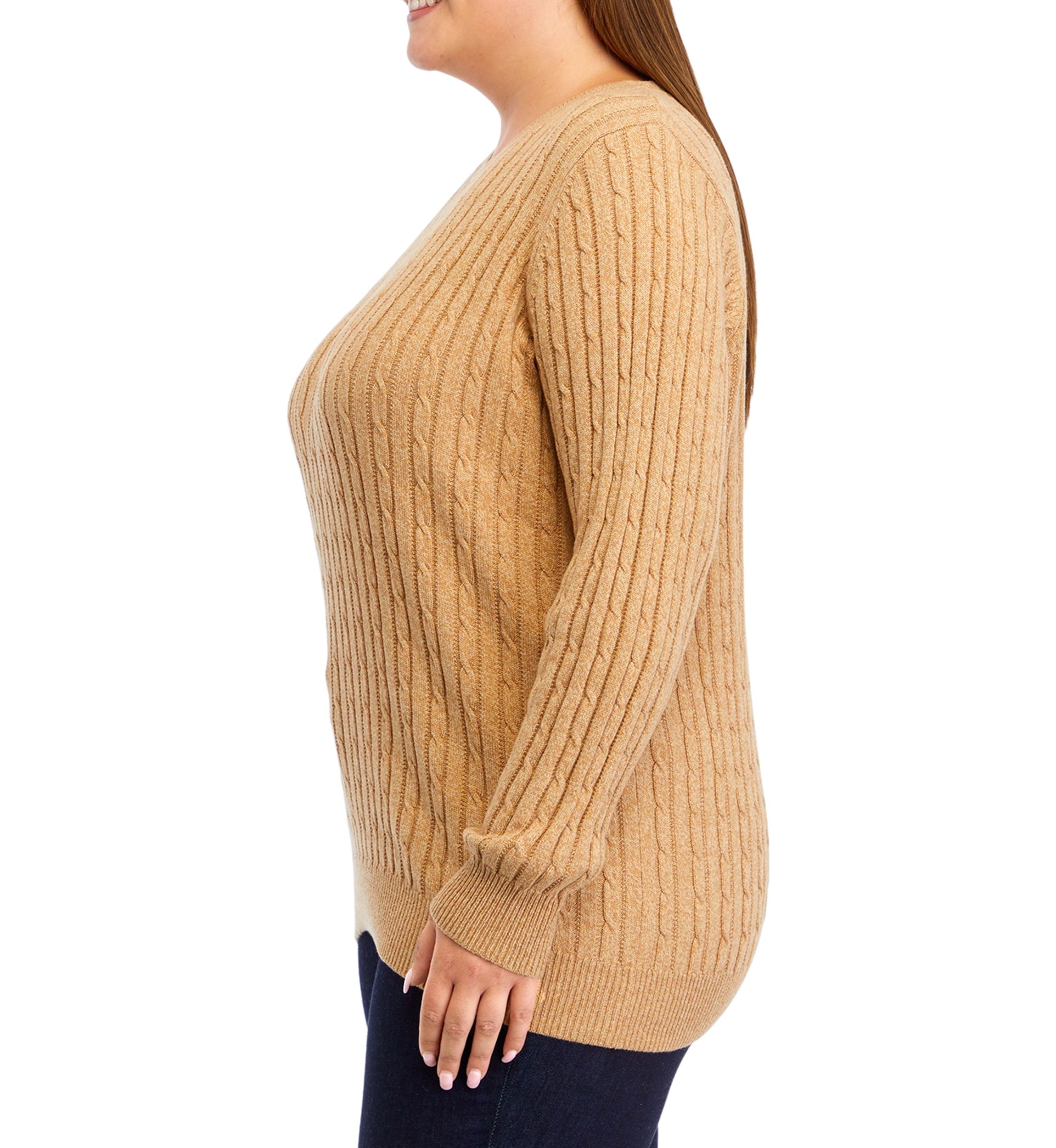 Plus Size Long Sleeve Cable Crew Sweater 