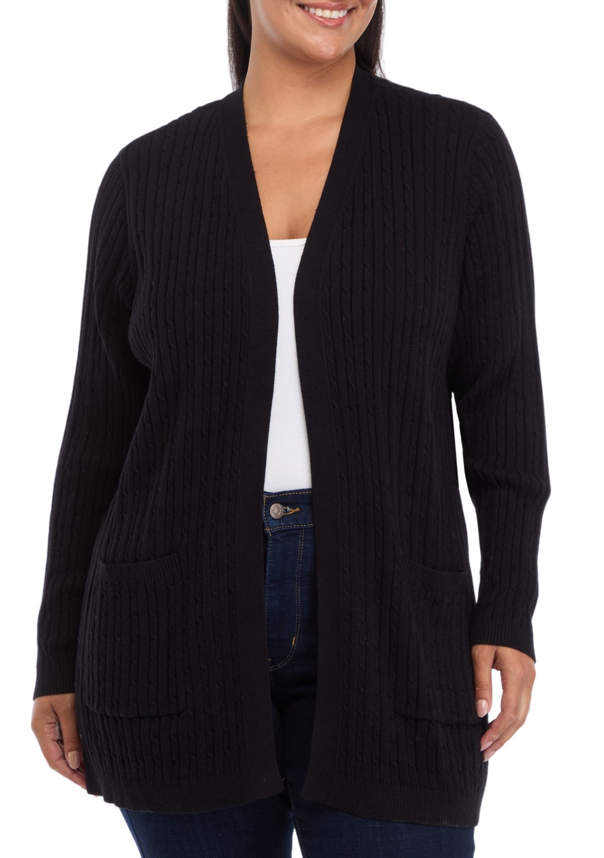Plus Size Long Sleeve Cable Knit Cardigan 