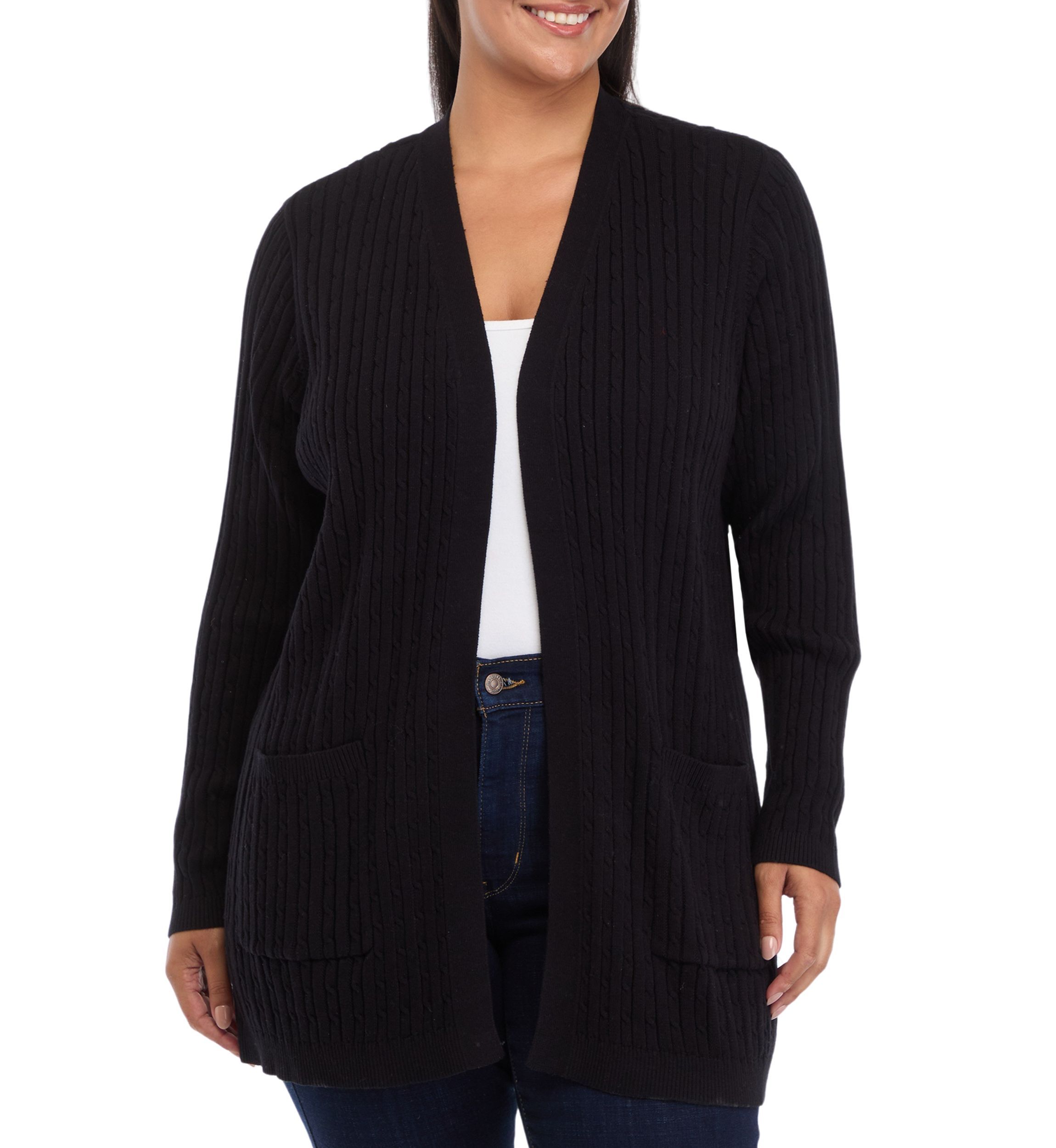 Plus Size Long Sleeve Cable Knit Cardigan 