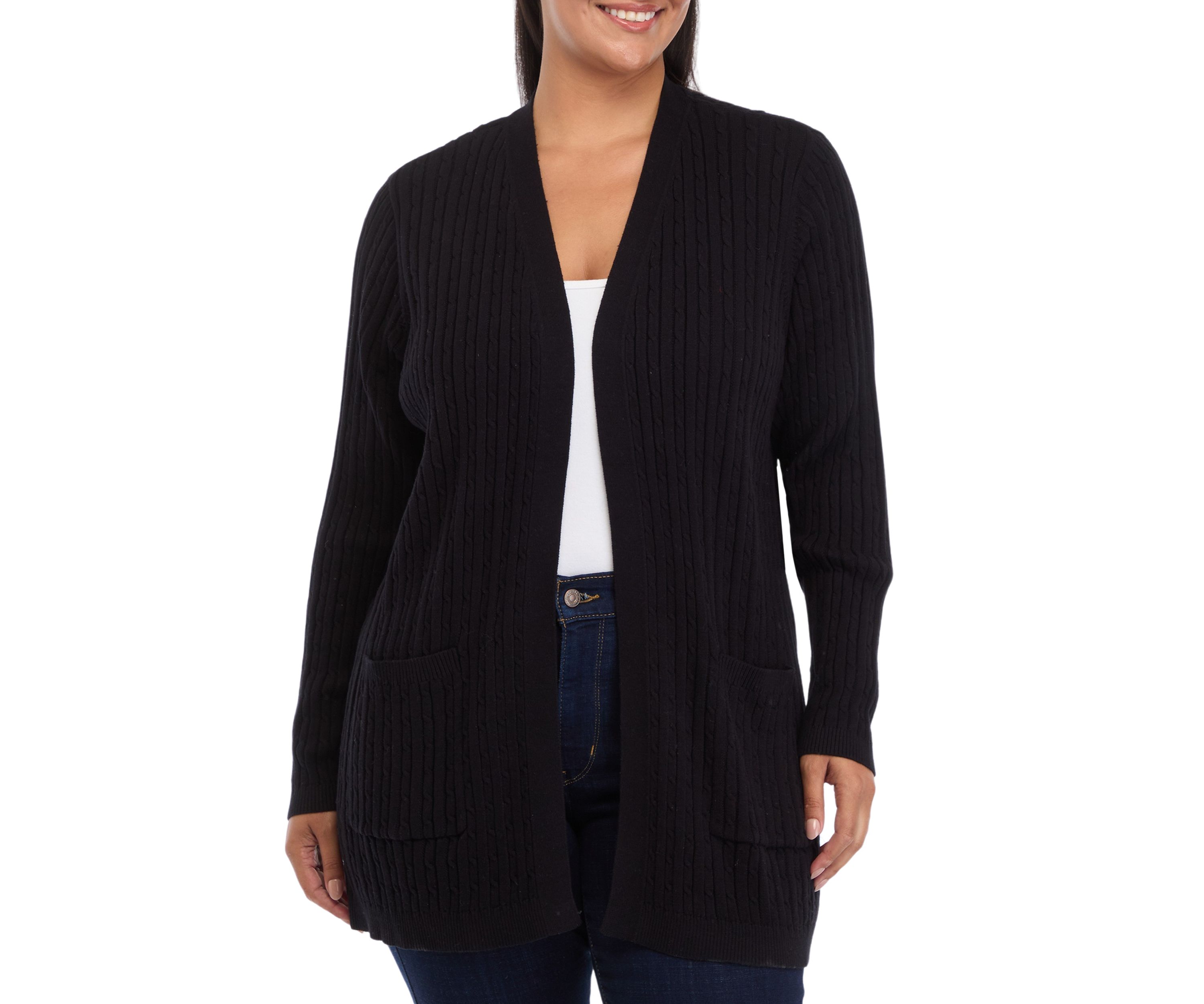 Plus Size Long Sleeve Cable Knit Cardigan 
