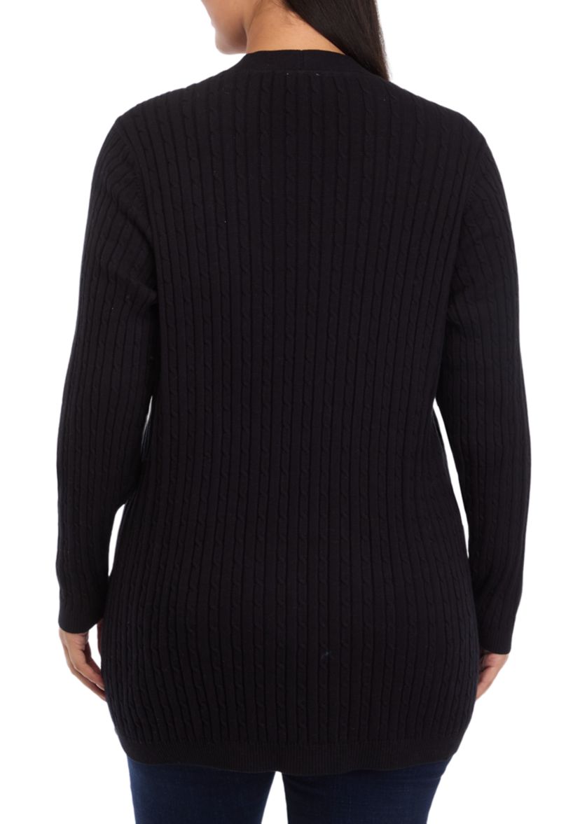Plus Size Long Sleeve Cable Knit Cardigan 
