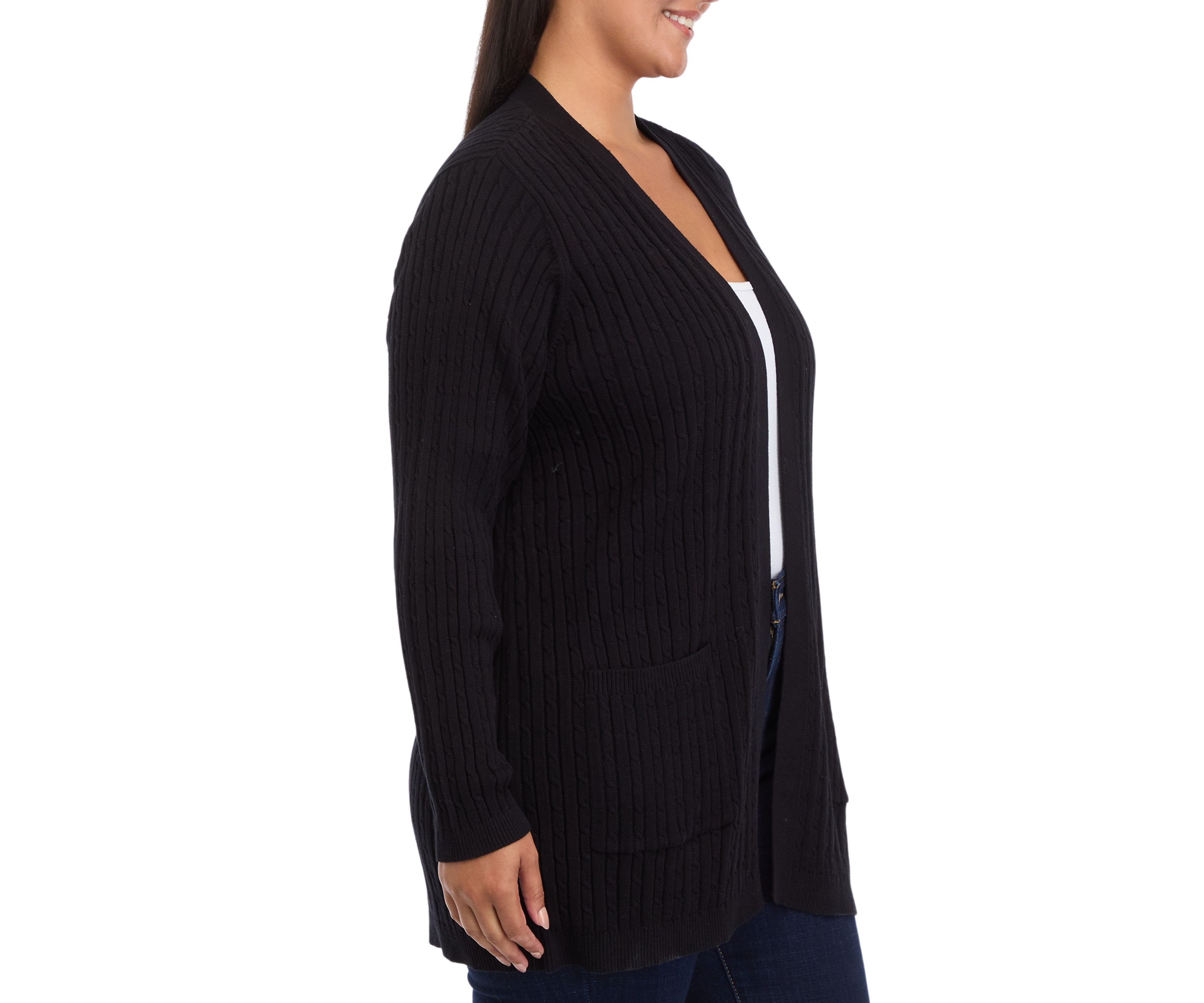 Plus Size Long Sleeve Cable Knit Cardigan 