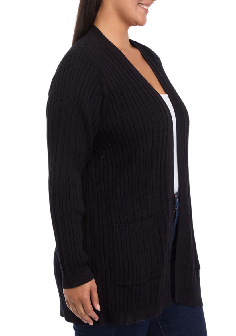 Plus Size Long Sleeve Cable Knit Cardigan 
