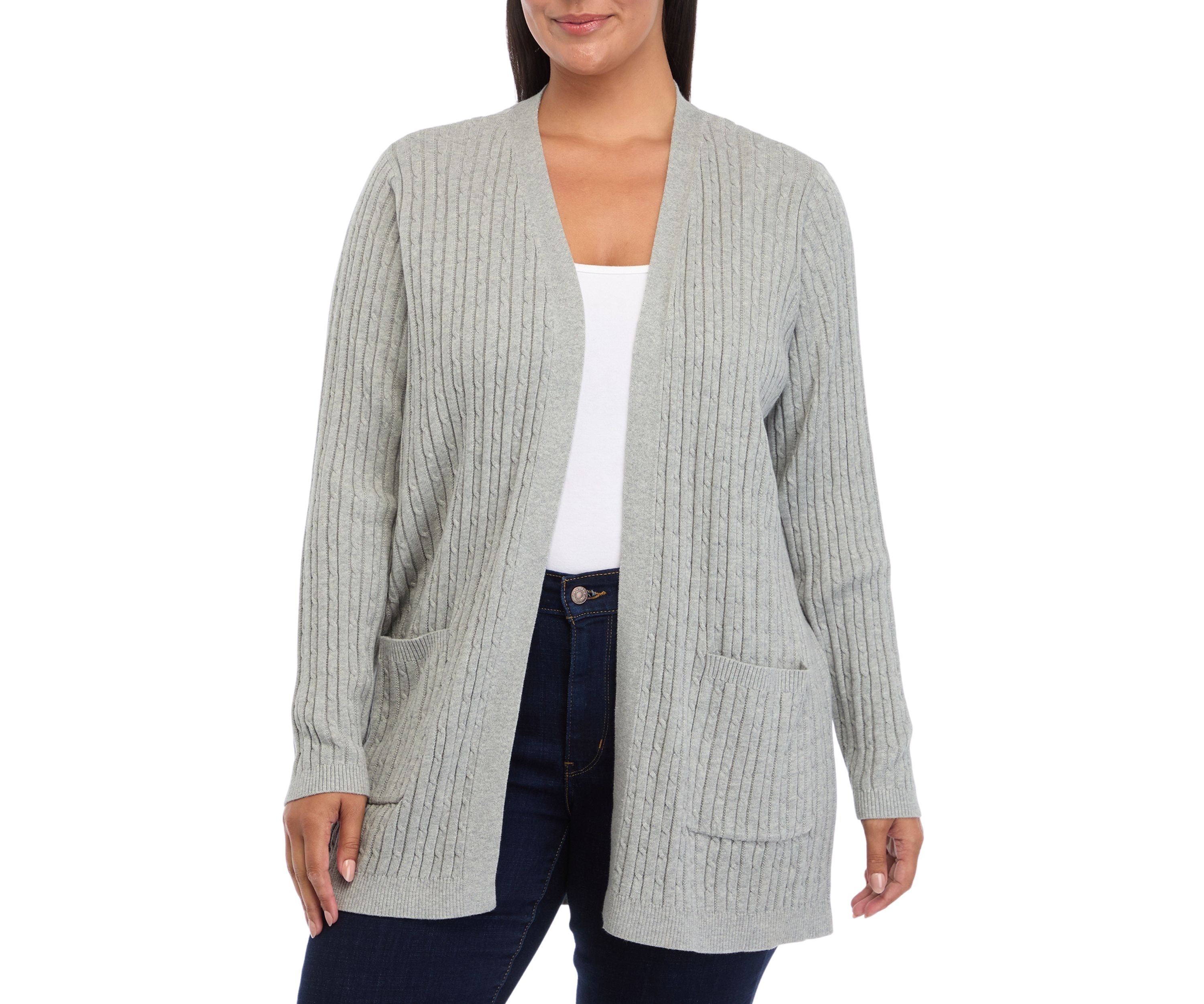   Plus Size Long Sleeve Cable Knit Cardigan 