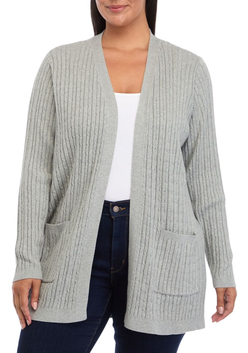   Plus Size Long Sleeve Cable Knit Cardigan 