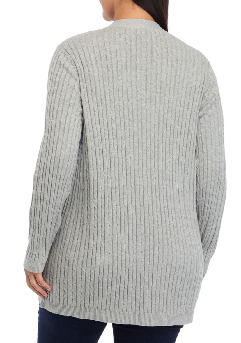   Plus Size Long Sleeve Cable Knit Cardigan 