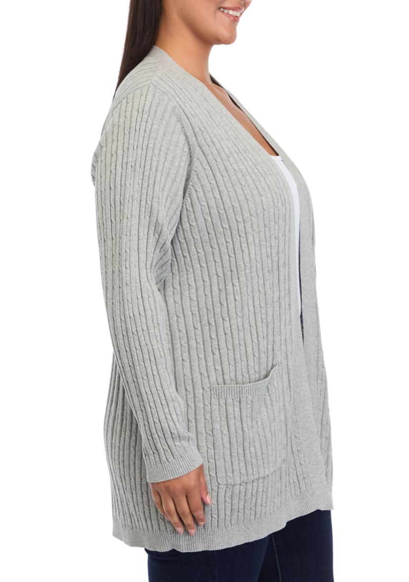   Plus Size Long Sleeve Cable Knit Cardigan 